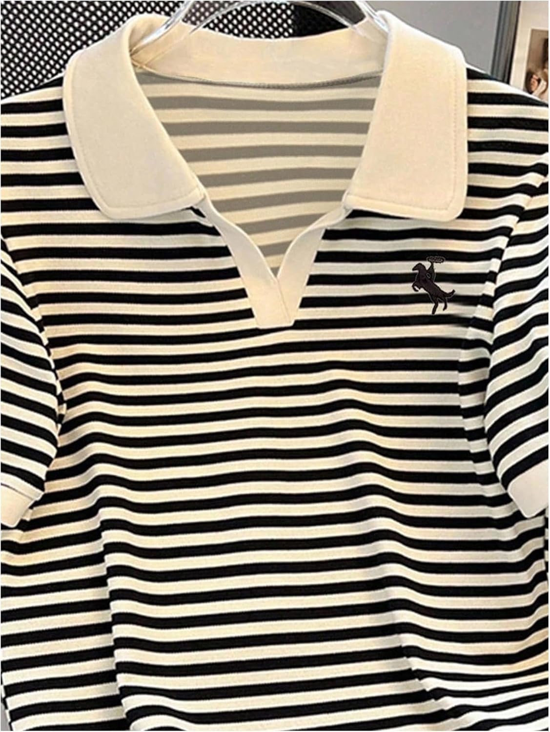 Women's Summer Striped Collared T Shirts Dressy Casual Short Sleeve Work Office Tops - Image 3