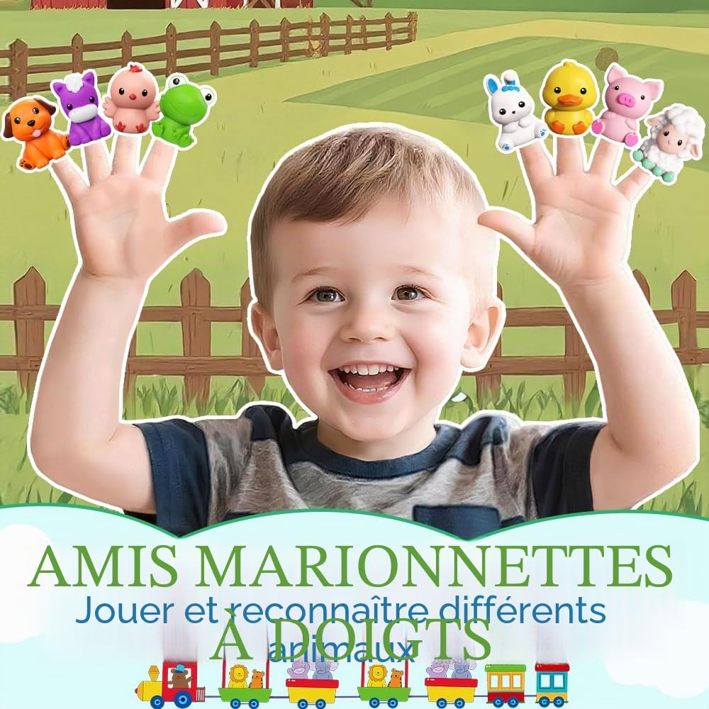 Meytccve Jouet Éducatif Train pour Enfants 1 2 3 Ans - Circuit de Train Électrique avec Animaux de la Ferme, Marionnettes à Doigts, Jeu Montessori d'Association et Tri (Blau)