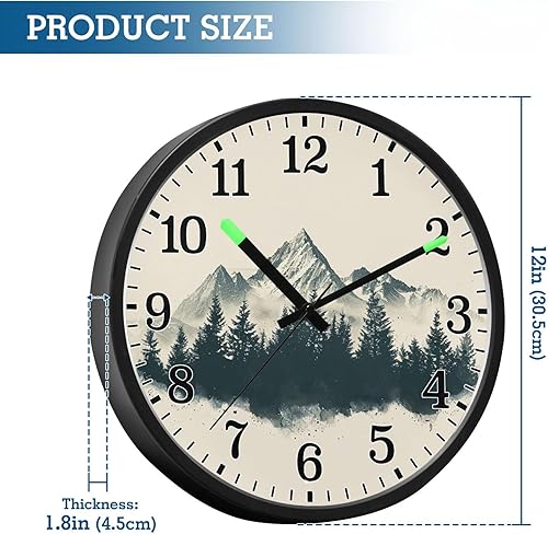Miniatura 2 de JUNZAN Luminous Voice-Activated Round Wall Clock 12 Inch Vintage Design Mountain Simple Battery Operated Silent Non-Ticking Wallclock for Office