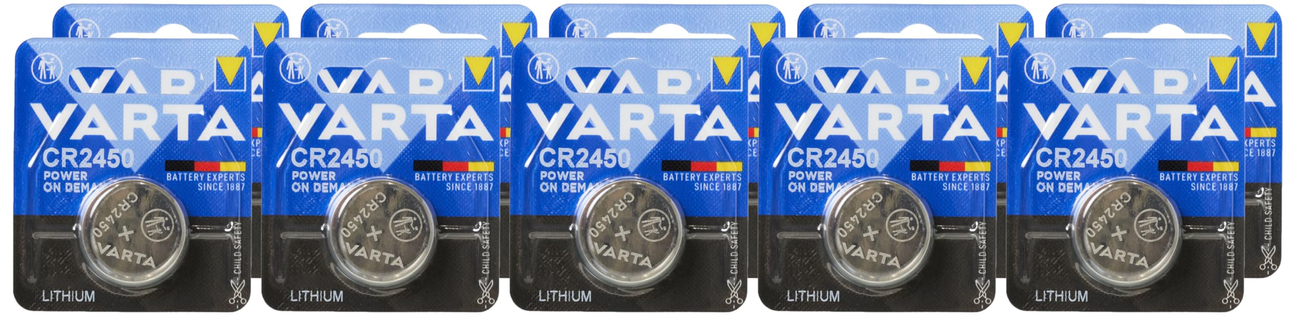 VARTA Piles Bouton CR2450, Lot de 20, Power on Demand, Lithium, 3V, Emballage sécurisé pour Les Enfants, pour Les appareils Smart Home, clés de Voiture et d'autres Applications