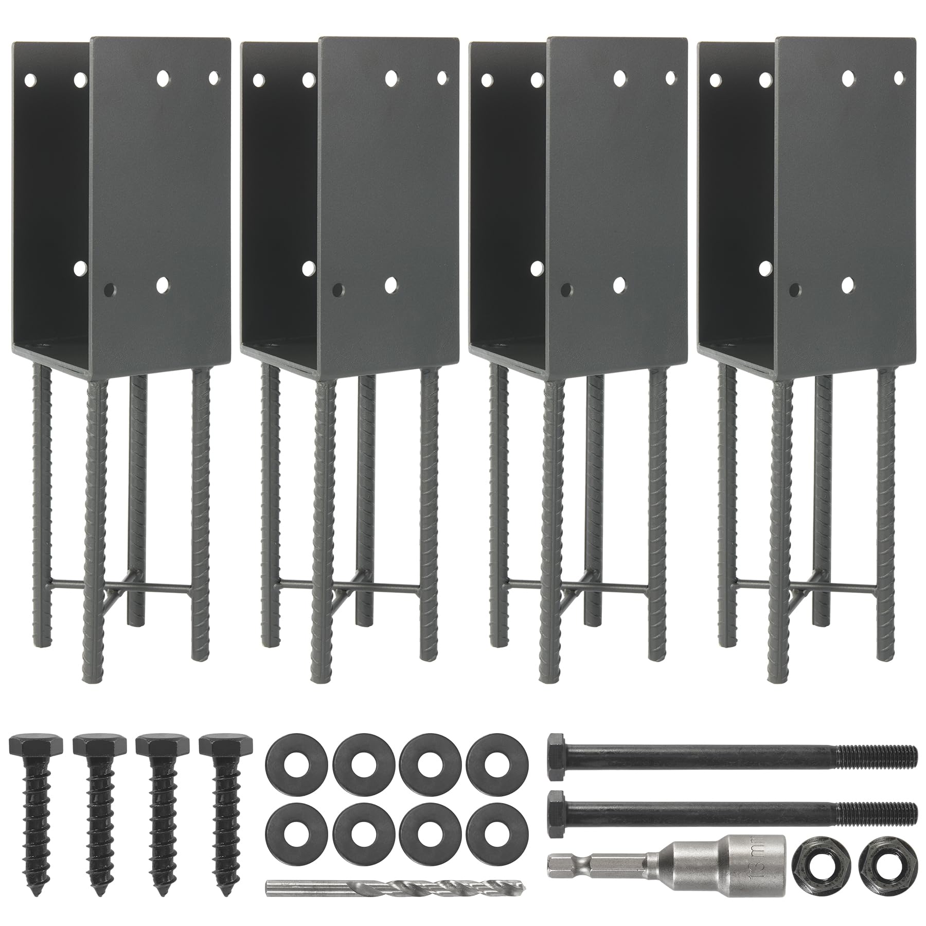 Wocepu 4 Pack Heavy Duty Stainless Steels U-Shape 4"x4"(Actually 4"x4") Wet Concrete Fence Post Holder, Psot Base, for Fence, Deck Railing, Pergola