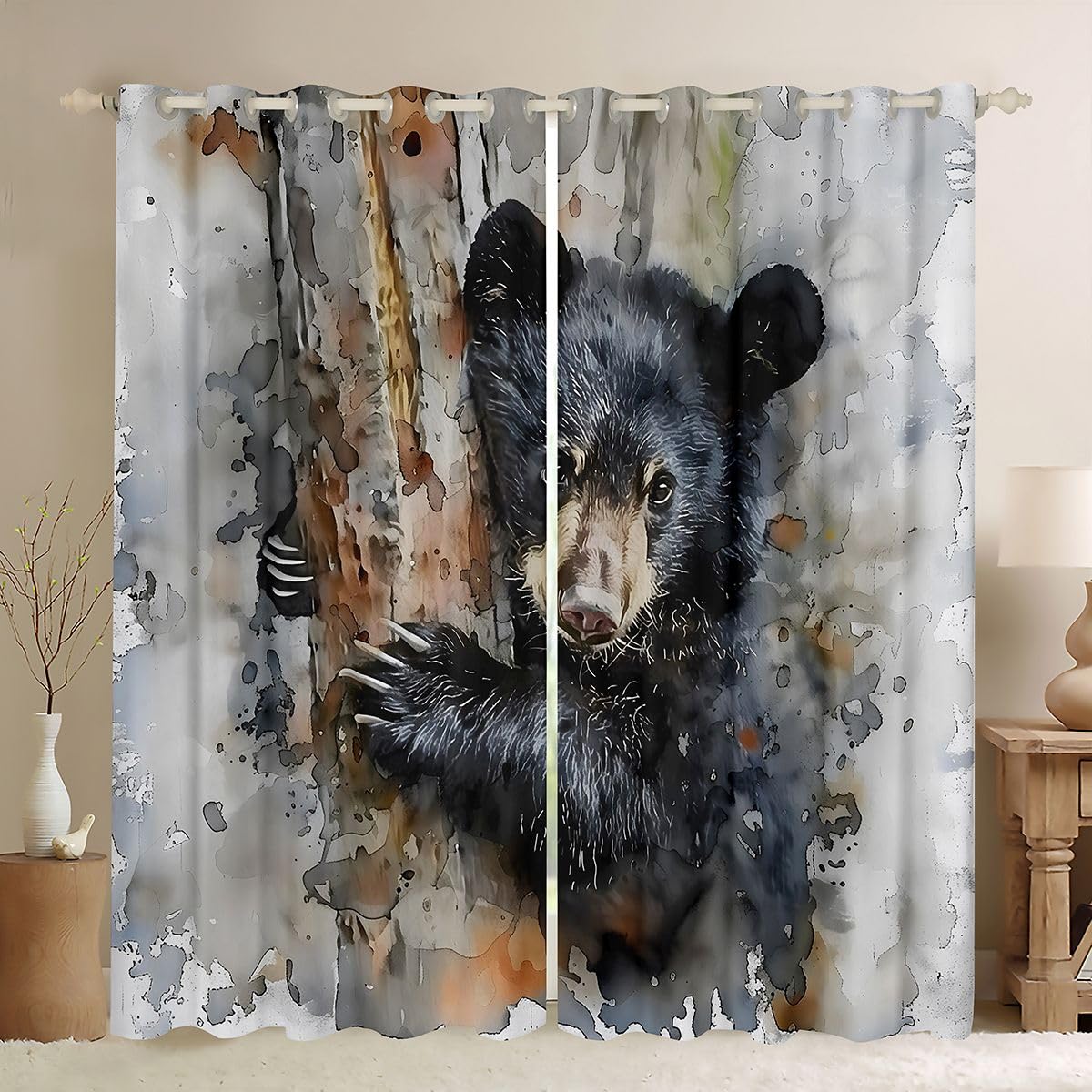 Loussiesd Black Bear - Trattamenti per finestre, 2 pannelli, 116 x 137 cm