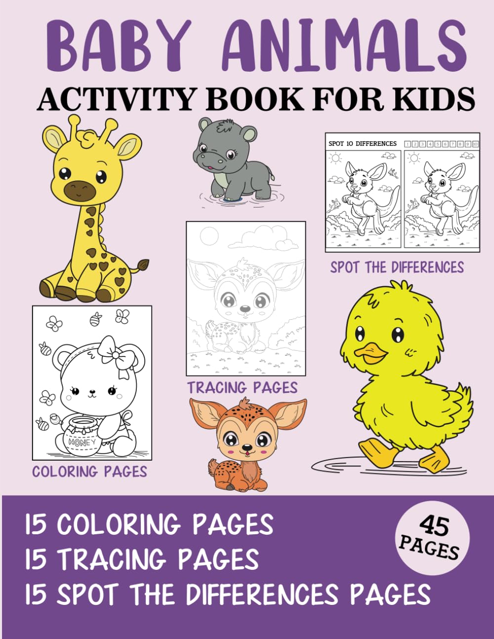 Baby Animals Activity Book for Kids: Coloring, Tracing and Spot the Difference Pages