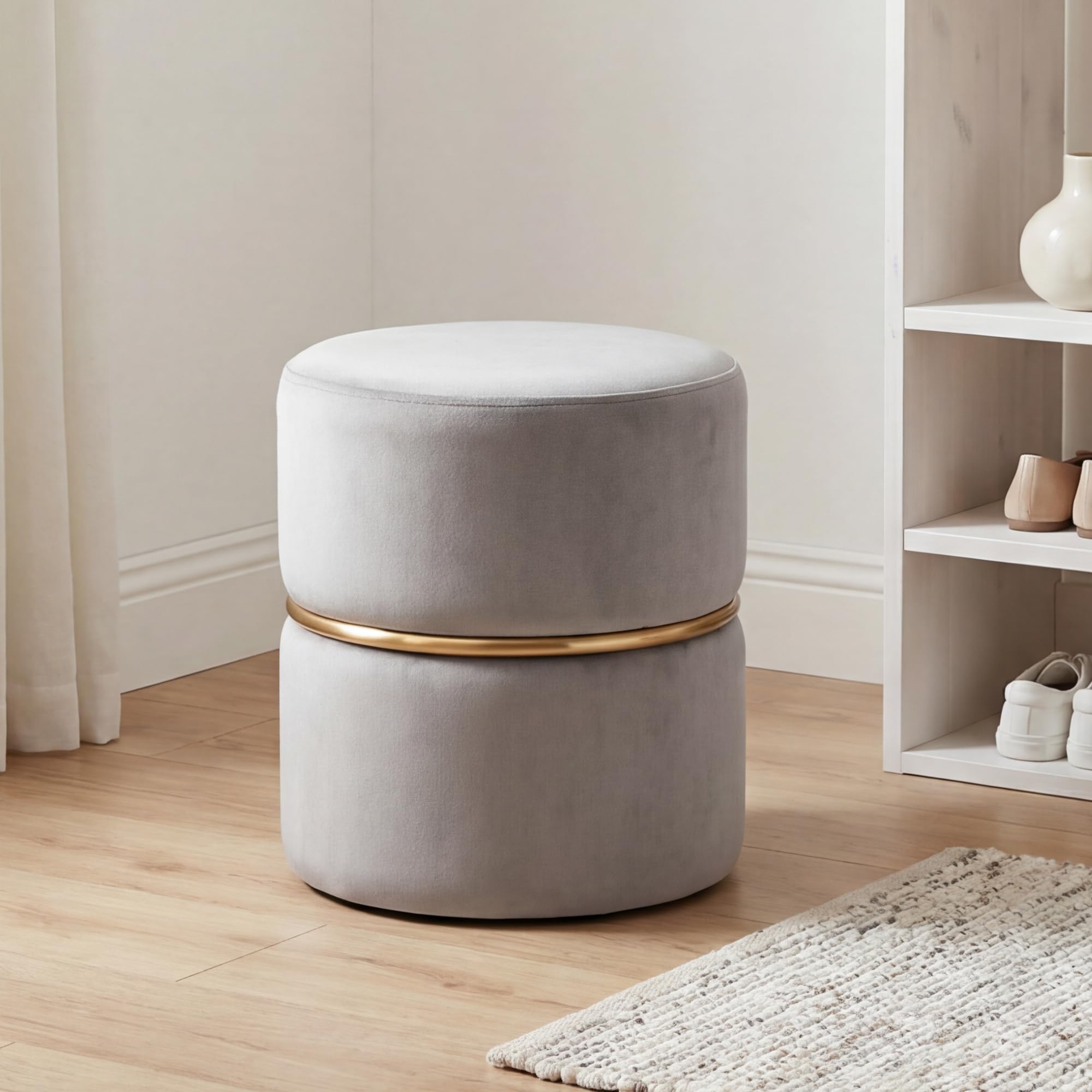 Duhome Taboret okrągły taboret tapicerowany taboret do makijażu szlachetny design 9123, kolor: szary, materiał: aksamit