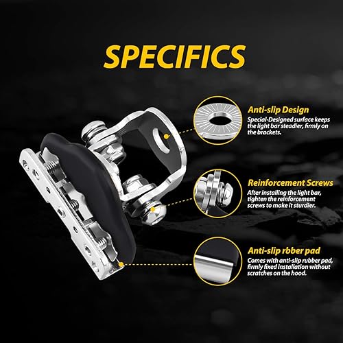 Miniatura 10 de Soportes de luz LED para capó, soportes de montaje universales para barra de luz LED, soportes de montaje de acero inoxidable 304 para capó, color