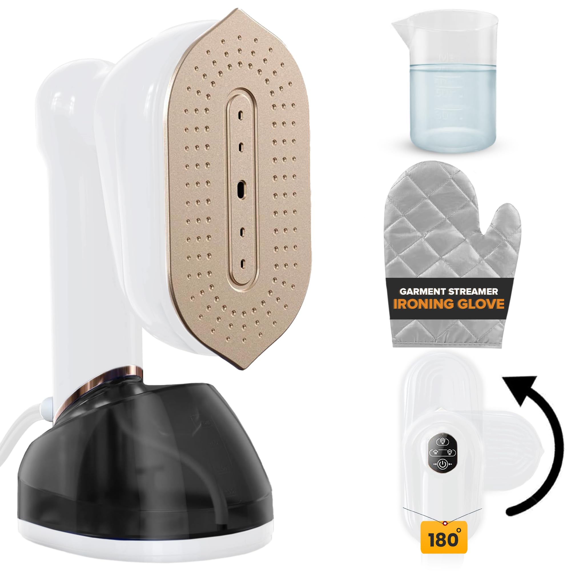 Humse Vaporizador portátil para ropa 2 en 1 Plancha de viaje para ropa Ligera con tanque de agua de 230 ml Calentamiento en 20 segundos Vaporizador de prendas de 1050 W Eliminador de arrugas de tela con mango de 180 ° Blanco