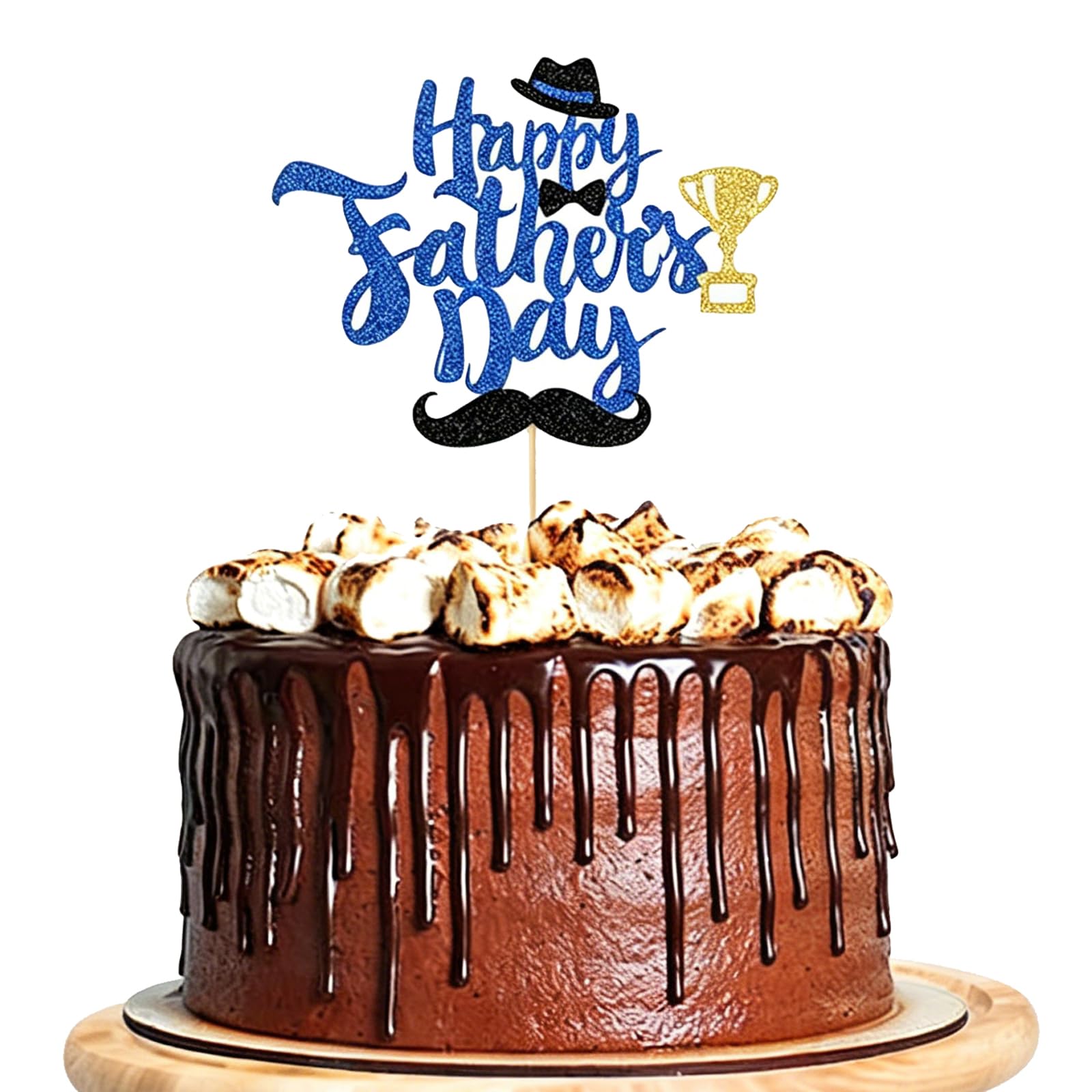Happy Fathers Day Cake Topper, Fathers Day Cake Decorations, Glitter Blue Black Gold Beard Cake Topper Dessert Fruit Cocktail Picks Party Decorations Supplies