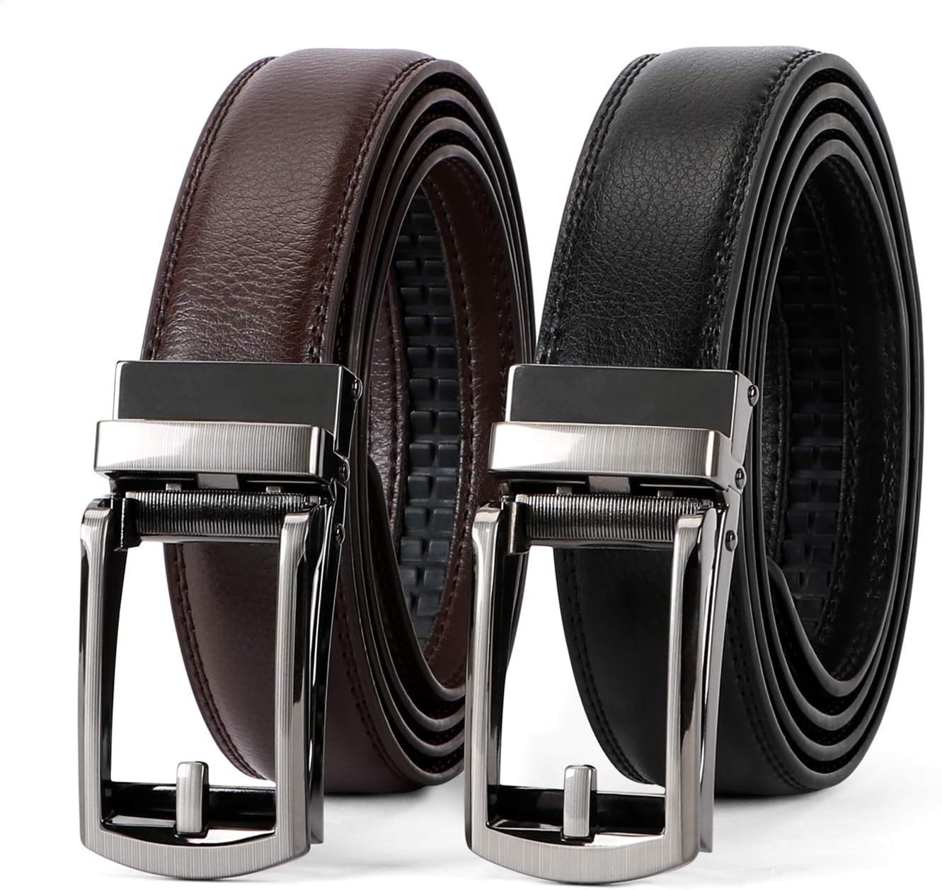 WERFORU Set of 2 Leather Ratchet Dress Belt for Men with Automatic Buckle