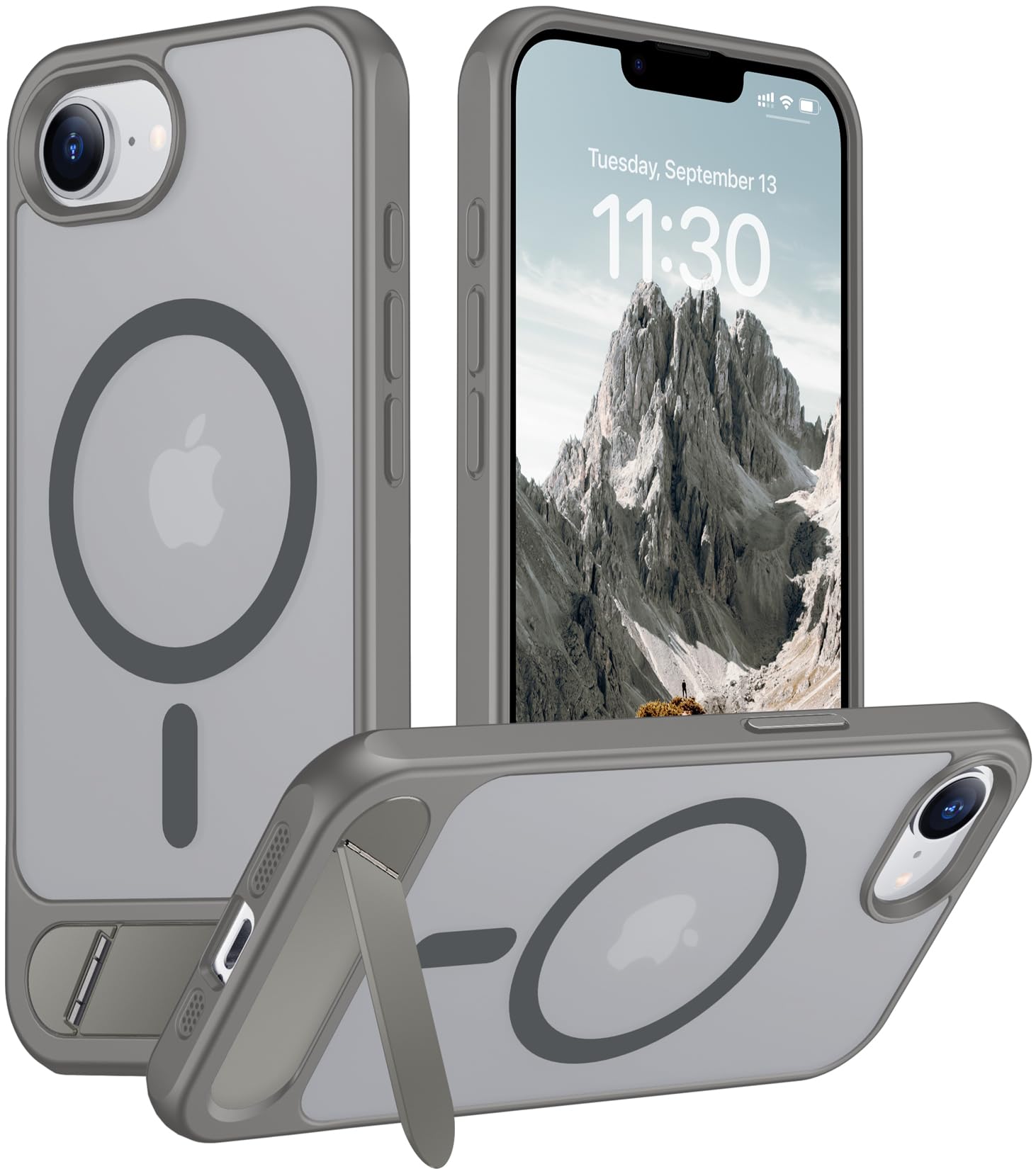 Temdan Magnetic Compatible with iPhone 17e Case &amp; iPhone 16e Case,[Built-in Invisible Kickstand][Compatible with MagSafe][Military Grade Shockproof] Slim Translucent Matte Case for iPhone 16e/17e 6.1"