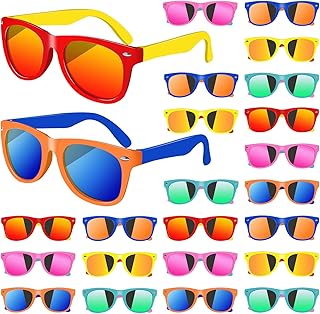 SIOLYAG 24 Pack Kids Sunglasses Bulk,Neon Retro Plastic Sunglasses for Kids,Colorful Novelty Sunglasses with UV400 Protection,Summer Pool Party Favors,Birthday Graduation Party Supplies