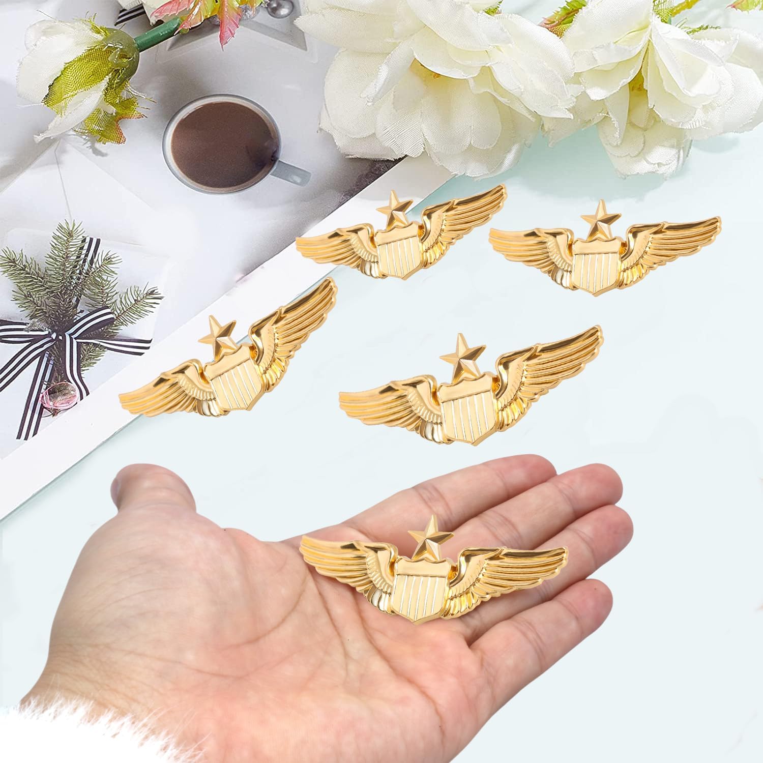 4Pcs Wings Pin Gold Wing Pilot Air Force Senior Pilot Wing Badge - Image 3