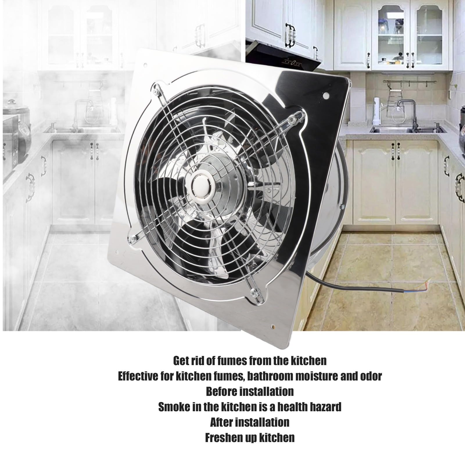 Yosoo Health Gear Aspiratore da Bagno a Parete 220V 100W Aspiratore da Bagno da 9,8 Pollici in Acciaio Inossidabile 410 1450m3 H Motore con Doppio Cuscinetto a Sfera per Garage Magazzino