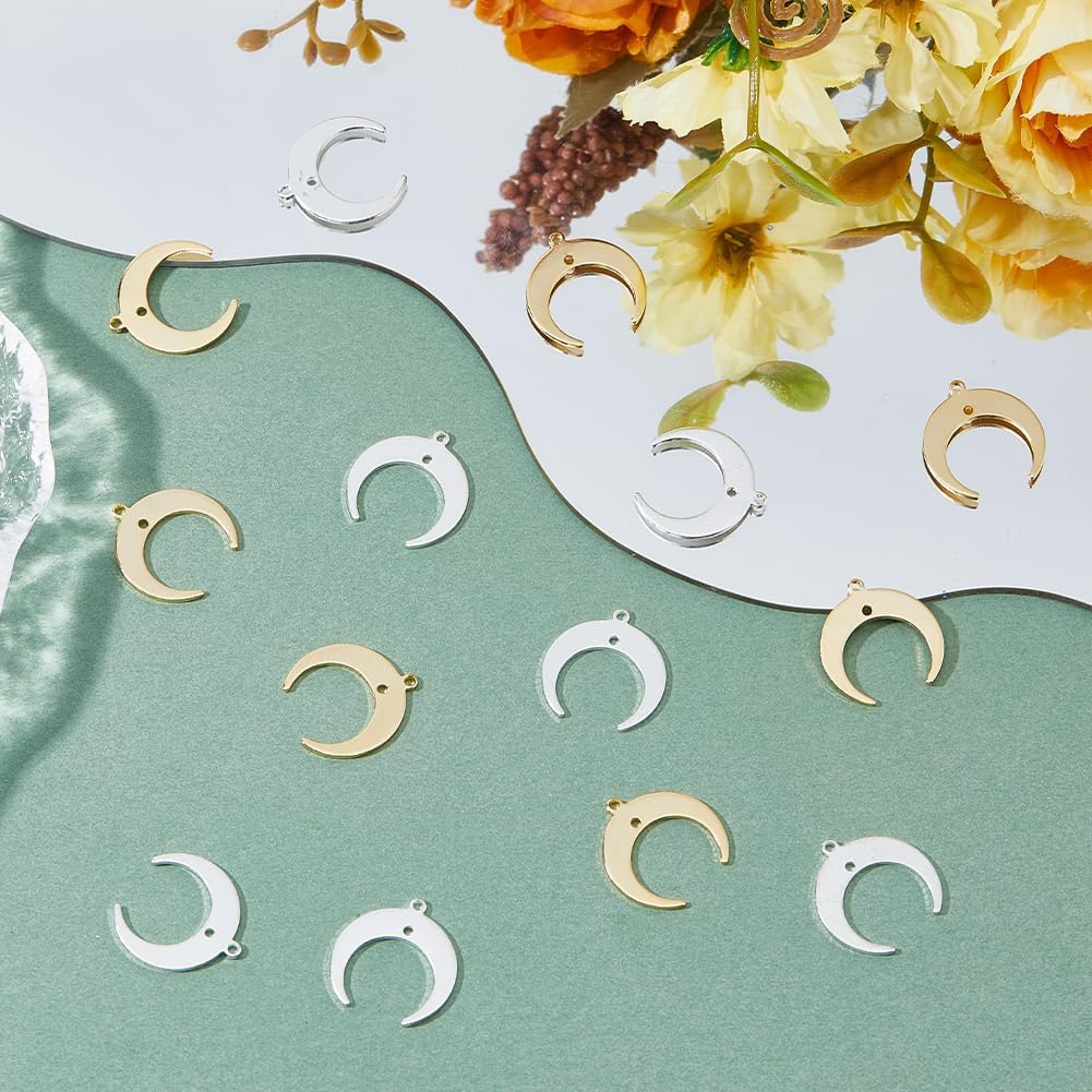 DICOSMETIC 40Pcs Crescent Moon Pendant Charm 2 Colors Moon Connector Charm Brass Moon Link Charms Real 24K Gold Plated Double Horn Charm for Bracelet Necklace Earrings Keyring Jewelry Making - Image 4