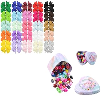 Choicbaby 80PCS Baby Hair Clips for Girls+50Pcs Hair Bows for Girls Grosgrain Ribbon Pinwheel Hair Clips