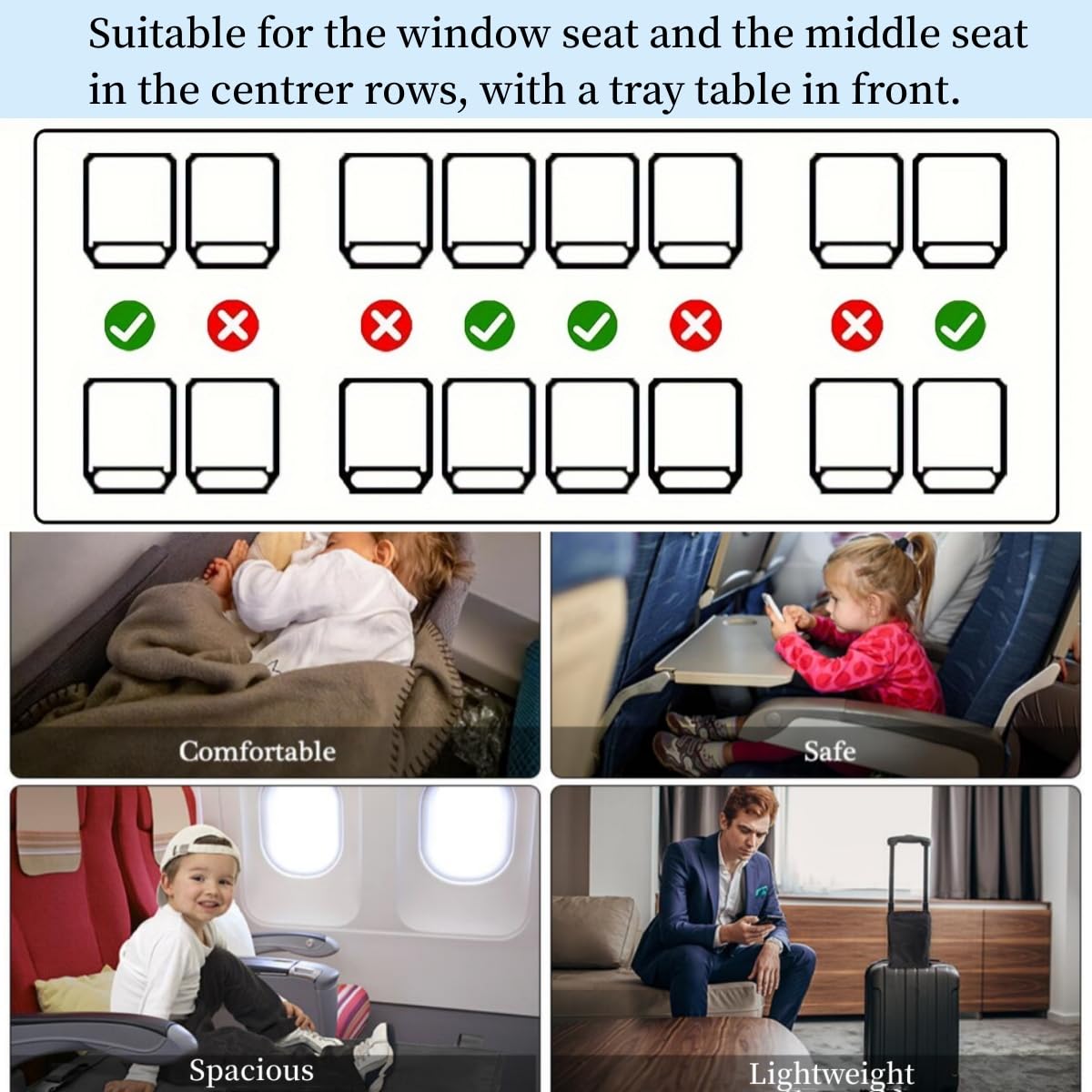 ReposapiéS de AvióN para AvióN NiñOs, Extensor de Asiento de AvióN para NiñOs, PortáTil ExtensióN de Asiento de AvióN, PortáTil Y Plegable, Apto para Viajes Cortos Y Largos, Azul 77 * 44cm