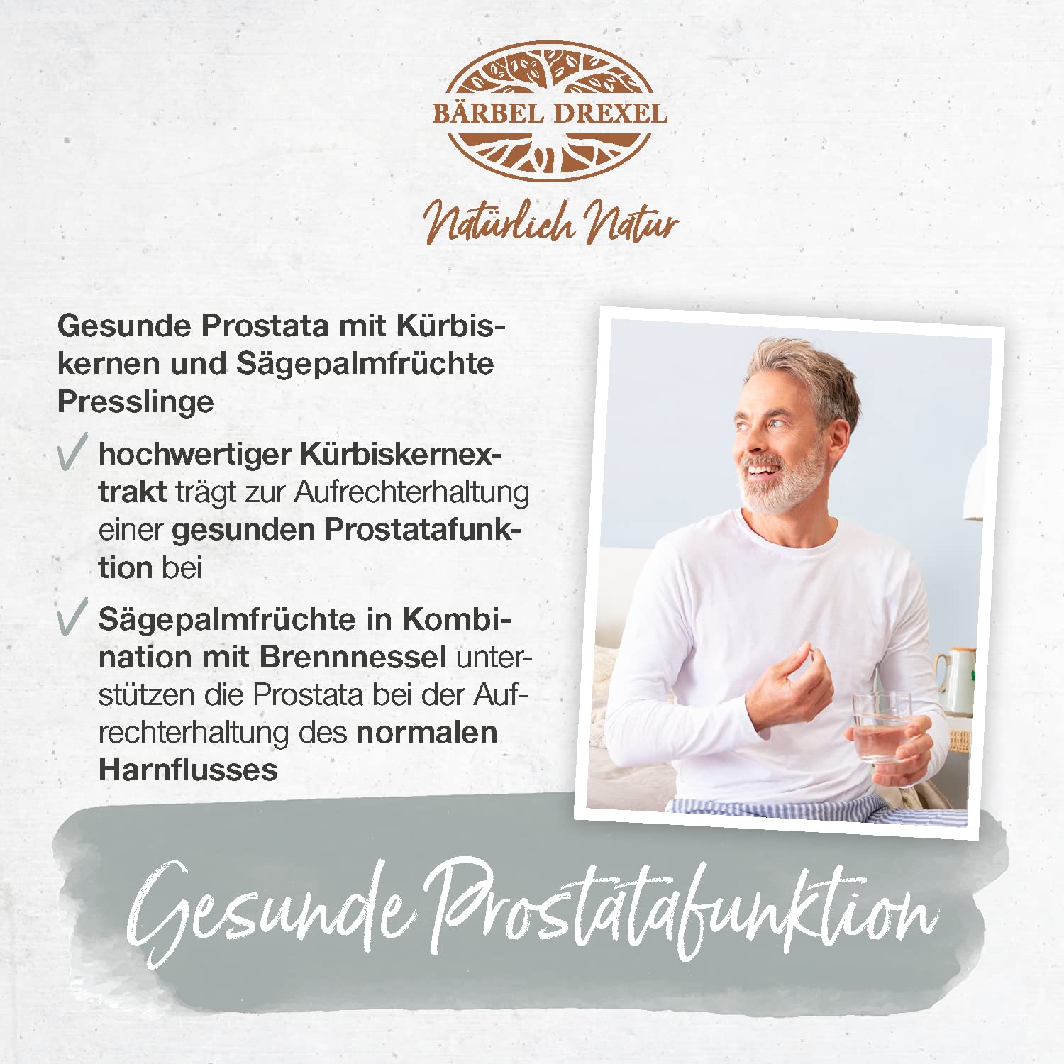 Gesunde Prostata mit Kürbiskernen und Sägepalmfrüchten Presslinge (240 Stk) 100% Vegane Herstellung Deutschland, Kürbiskernextrakt, Sägepalmfruchtextrakt, Brennnesselwurzel, Leinsamen BÄRBEL DREXEL®