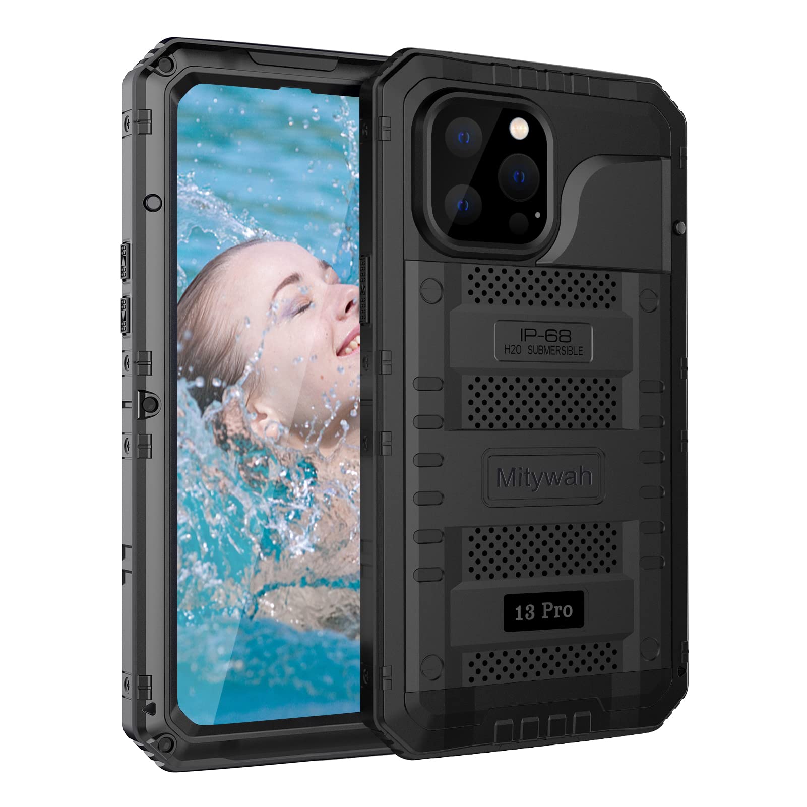 Mitywah Waterproof Case for iPhone 13 Pro, Heavy Duty Military Grade Armor  Metal Case, Underwater Full Body Protective Case Shockproof Built-in Screen