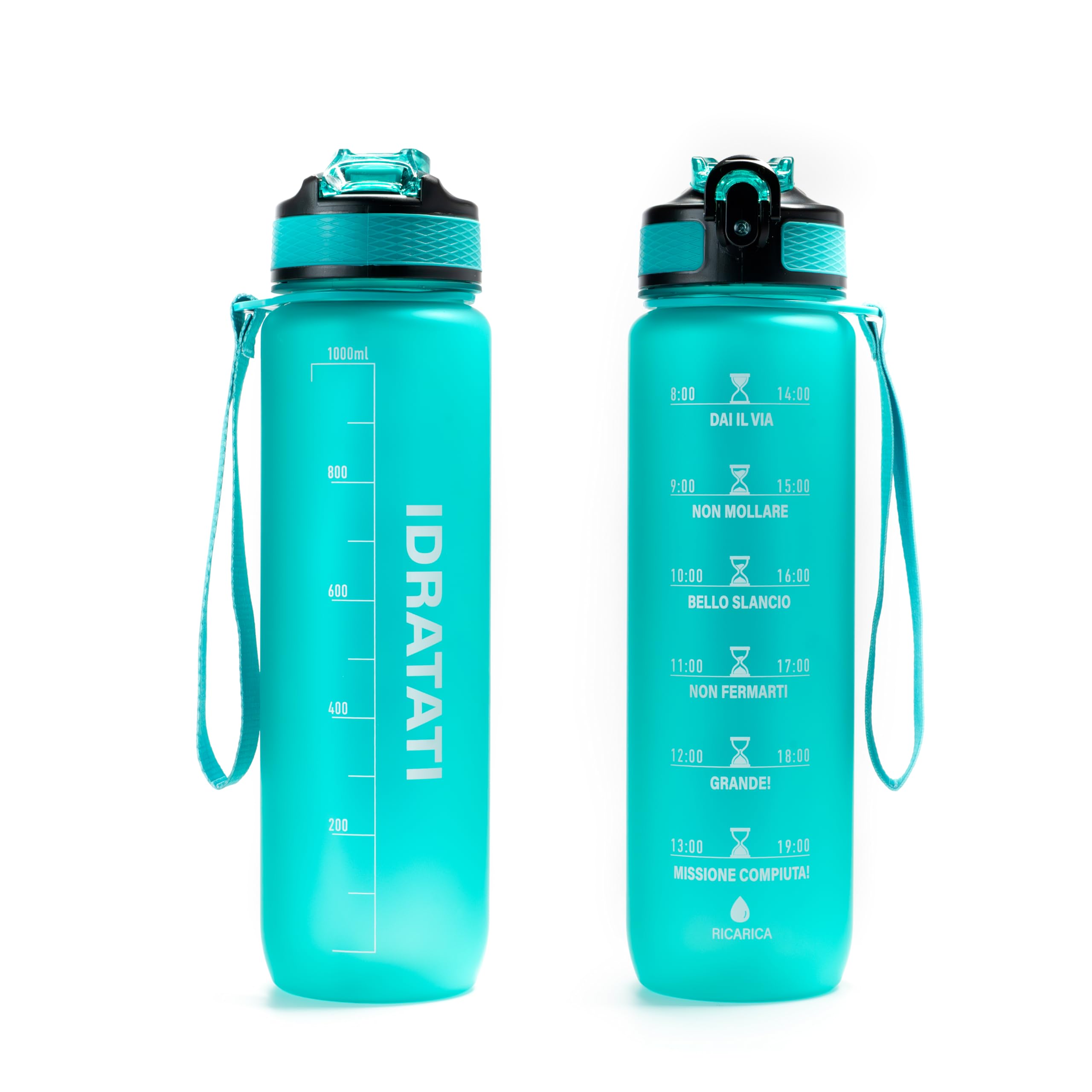 GIXZON Borraccia Motivazionale 1L in Tritan Senza BPA con Frasi e Orari in Italiano, Cannuccia e Tappo di Sicurezza, Perfetta per Sport, Palestra, Yoga e Scuola