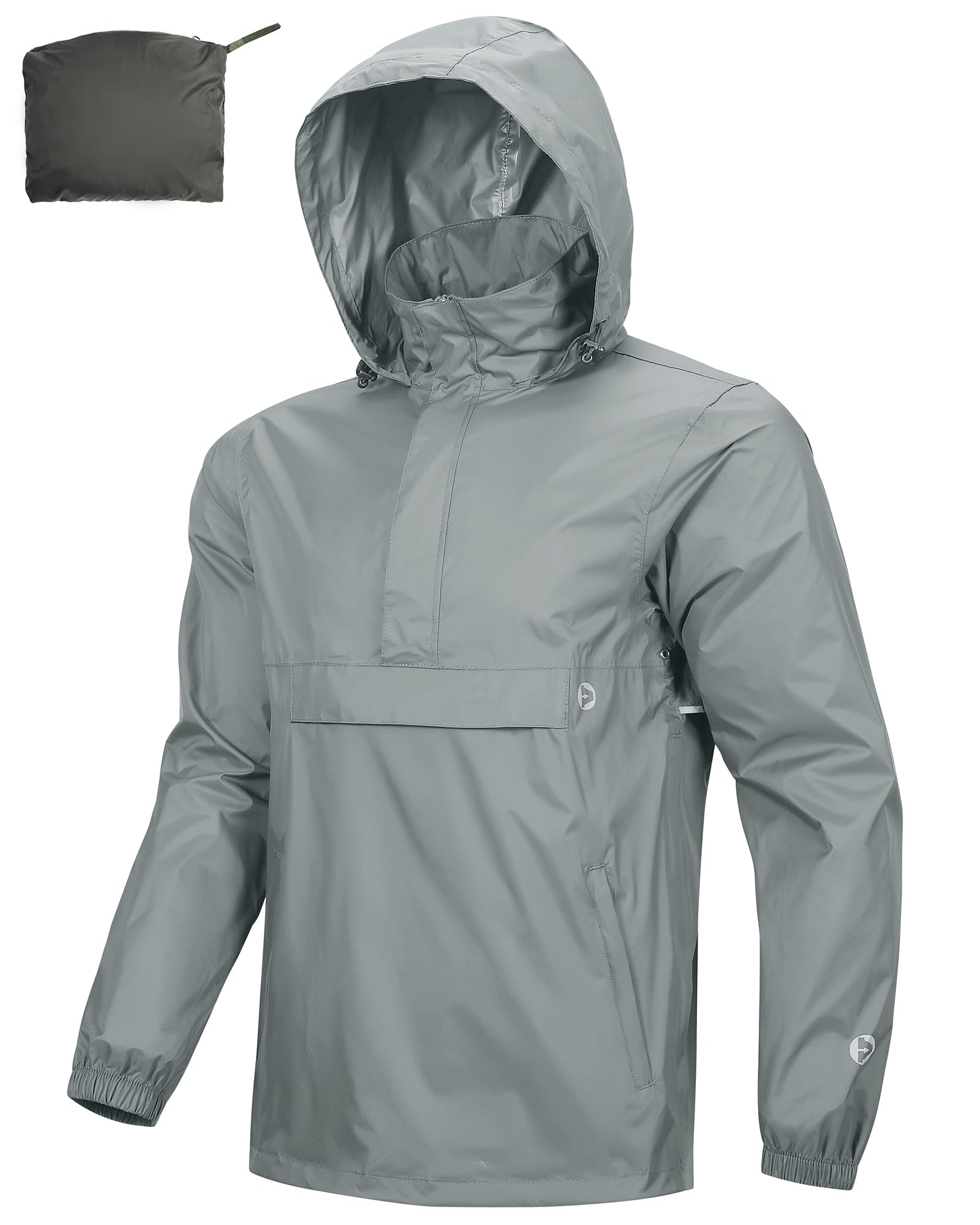 Outdoor VenturesRain Jacket for Men Waterproof Pullover Lightweight Hooded Windbreaker Outdoor Raincoat Packaway Breathable Windproof Shell Jacket for Travelling, Camping, Running, Hiking