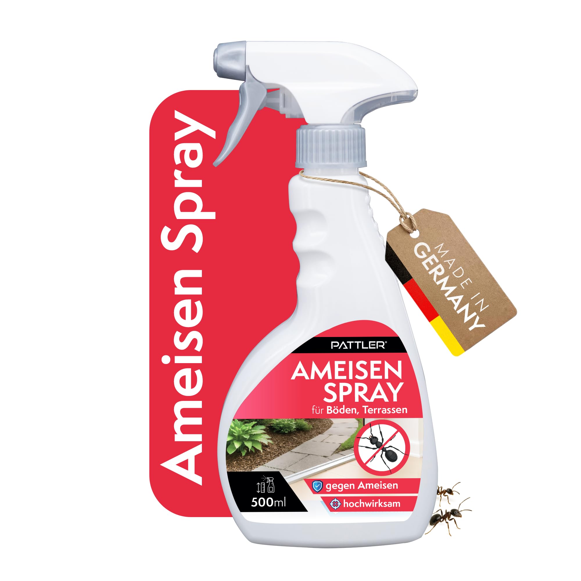Pattler Ameisenspray für Haus & Garten - 500ml. Mittel Gegen Ameisen im Innen- und Außenbereich, Insektenspray Wohnung mit Sofort- und Langzeitwirkung zum Schutz Deiner Wohnräume.