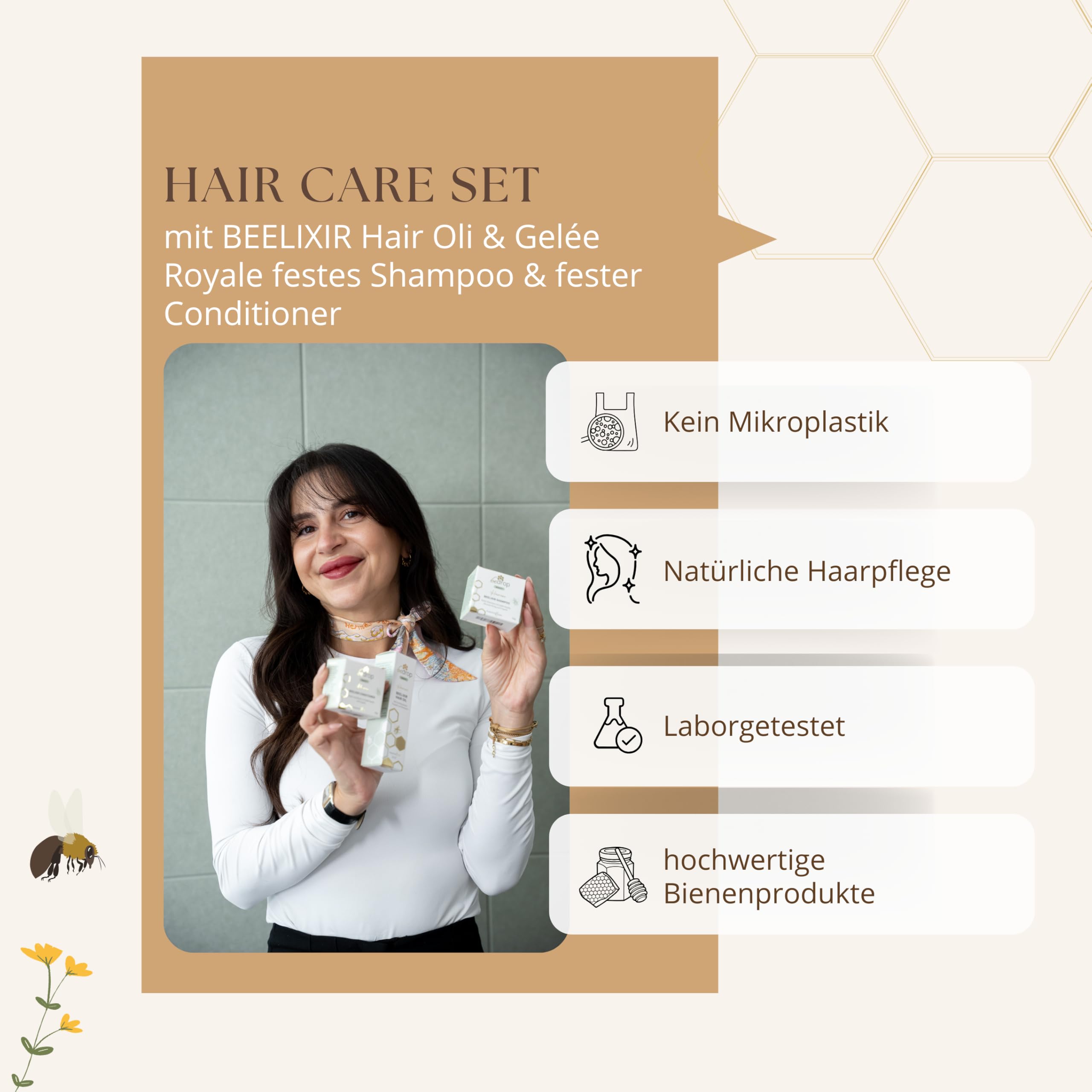bedrop Hair Care Set | BEELIXIR Haaröl Hair Oil, Gelée Royale festes Shampoo, BEELIXIR fester Conditioner bei beanspruchtes Haar & Haarwachstum mit Rosmarinöl, Propolis & Manuka Honig