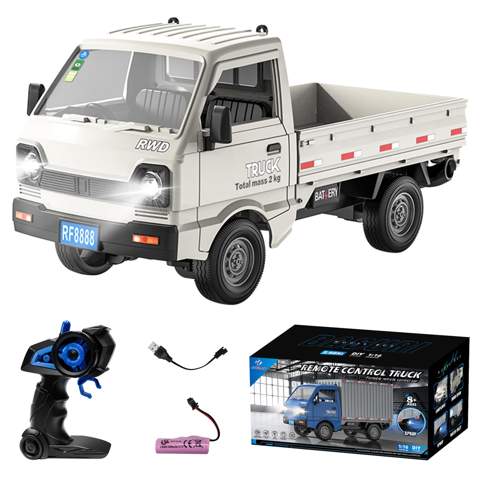 DUKUSEEK 1:16 Scale RC Truck for Kids, Mini RC Pickup Truck W/ 2.4GHz Remote & Light Climbing Car for Boys Girls Hobby Toys Gifts (White-B)