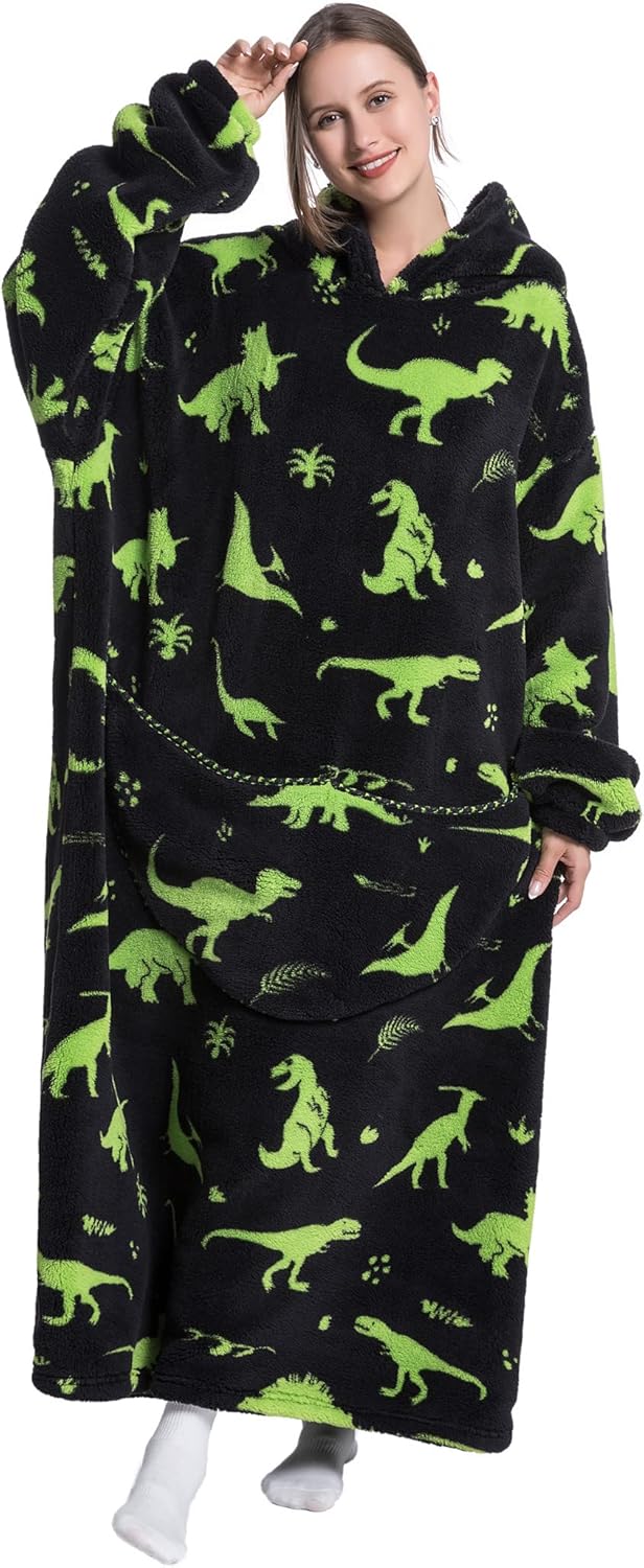 Pterygoid Blanket Hoodie Extra Long,Wearable Blanket with Sleeve for Women Men,Hoodie Blanket with Huge Pocket and Hooded