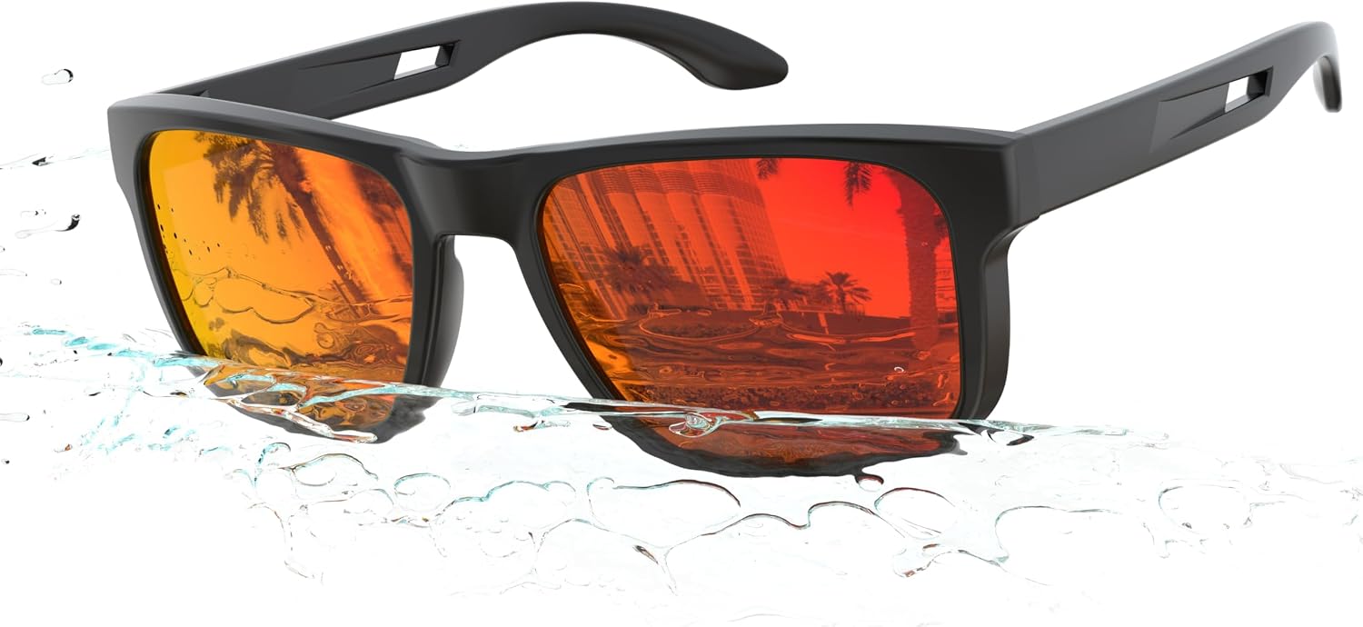 Floating Polarized Sunglasses UV400 for Men & Women | Lightweight TR-90 Frame with Anti-Glare, Driving Cycling Fashion Glasses(Red)
