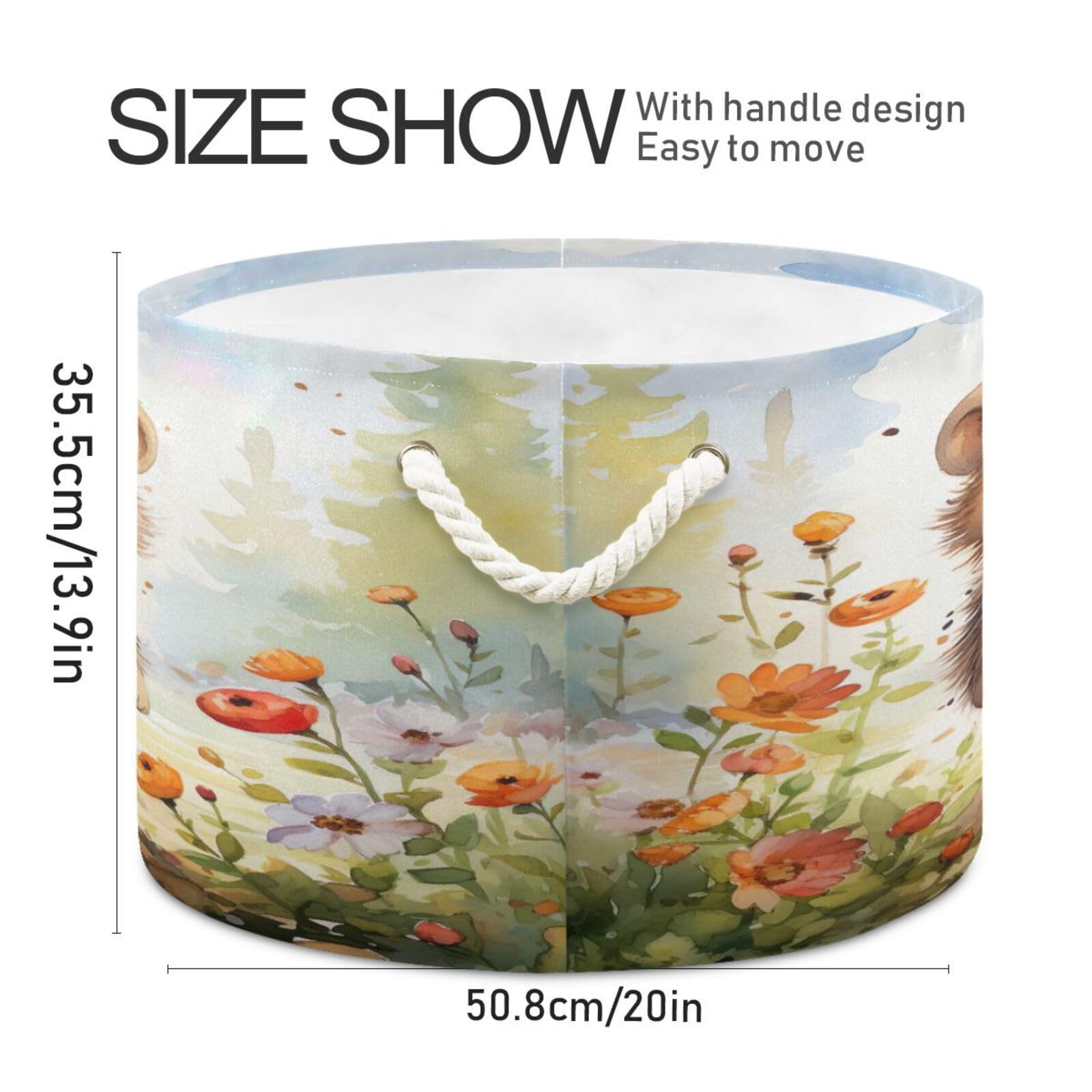 Round Cute Hedgehog Flower Storage Basket Large Organizer Bin Laundry Hamper Toy Storage Basket with Handle for Nursery Clothes Toys 202b4500