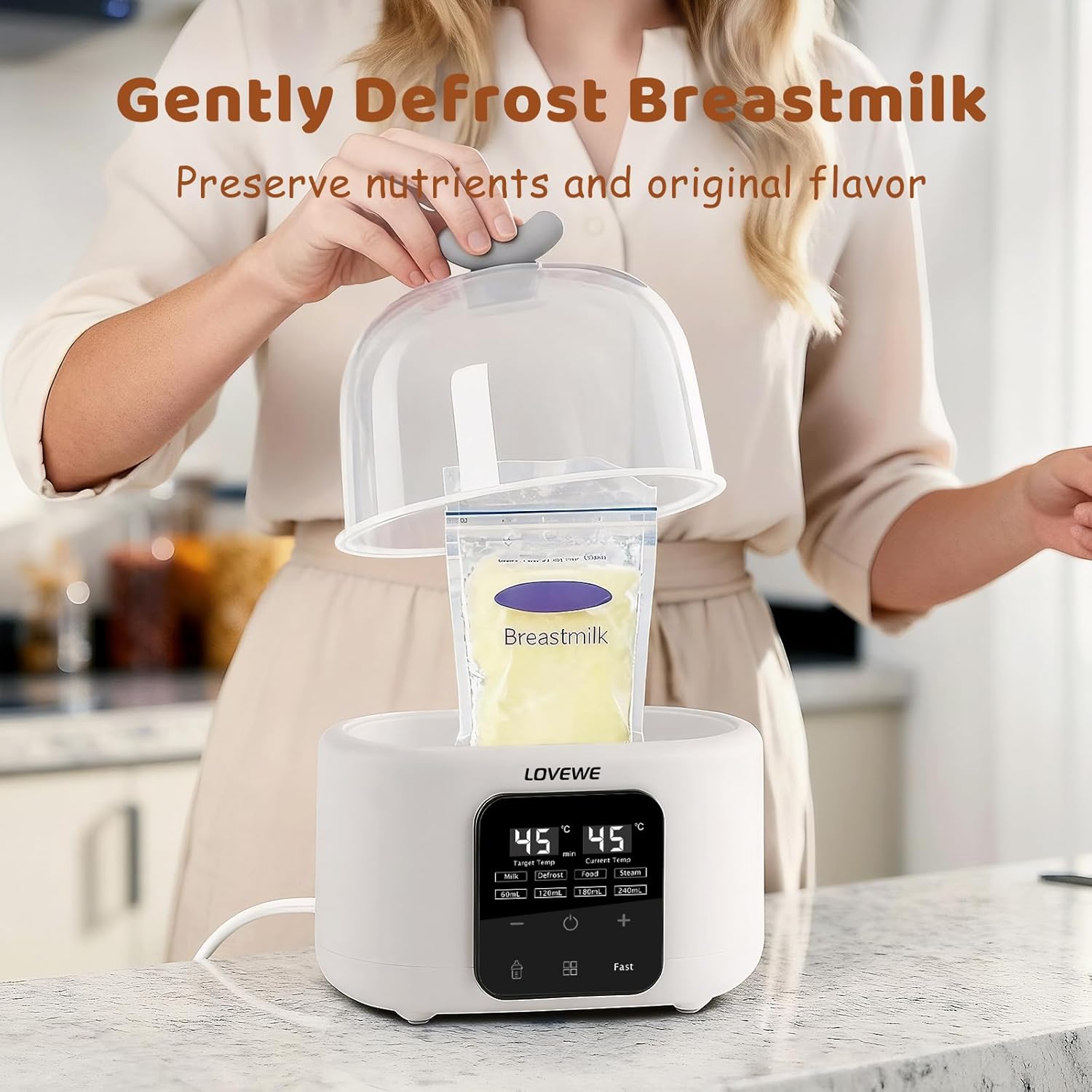 6-in-1 Quick Milk Heater for Bottles, Equipped with Timer for Breastmilk Or Formula, Accommodates 2 Bottles, Precise Temperature Regulation, Includes Defrost, Keep Warm, and Heat Jar Features