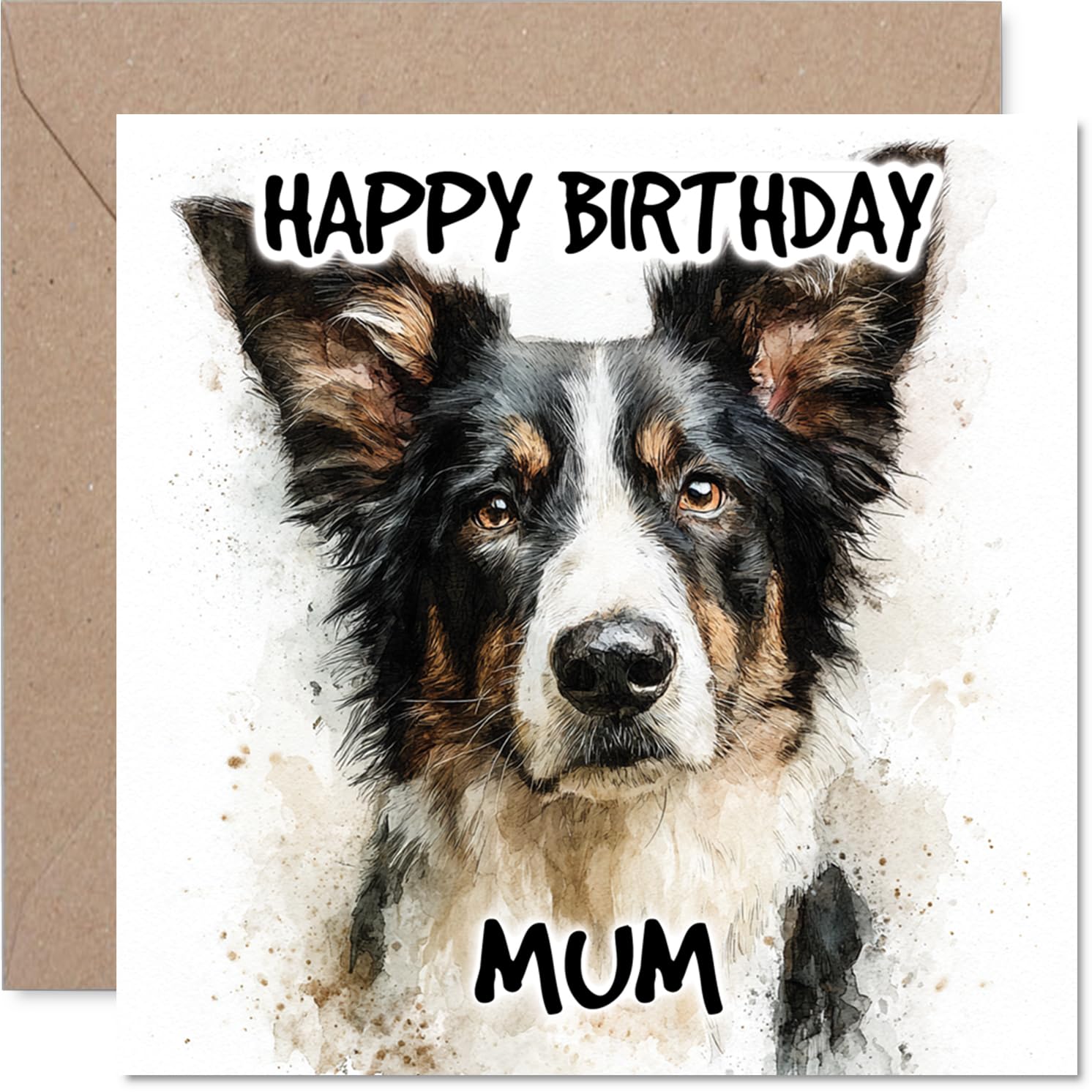 Mum Birthday Card - Border Collie - Happy Birthday Card for Mum from Son Daughter, 145mm Dog Breeds Bday Greeting Cards