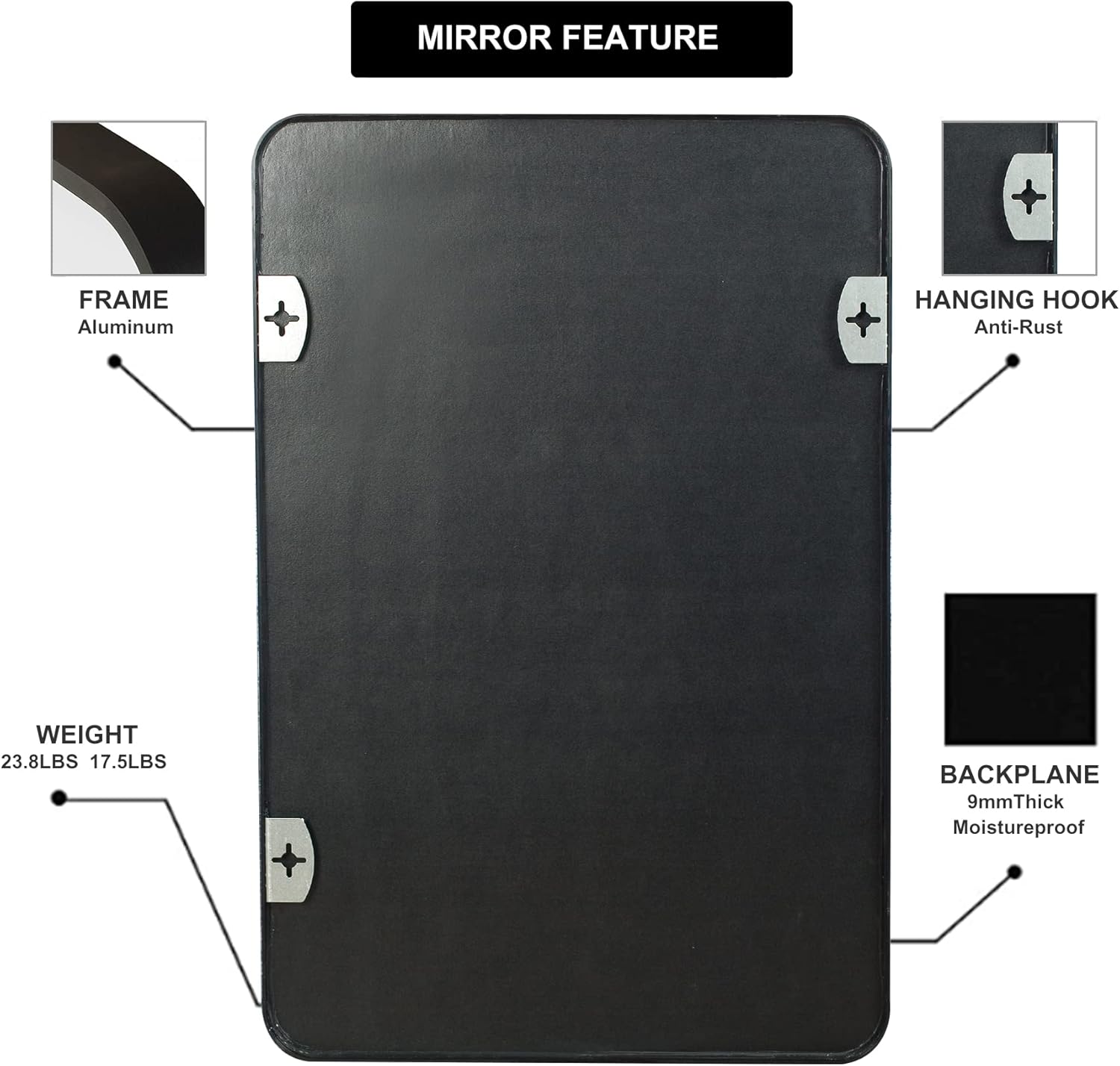 Buy 24 x 36 Inch Bathroom Wall Mirror, Large Rectangle Mirror in Black