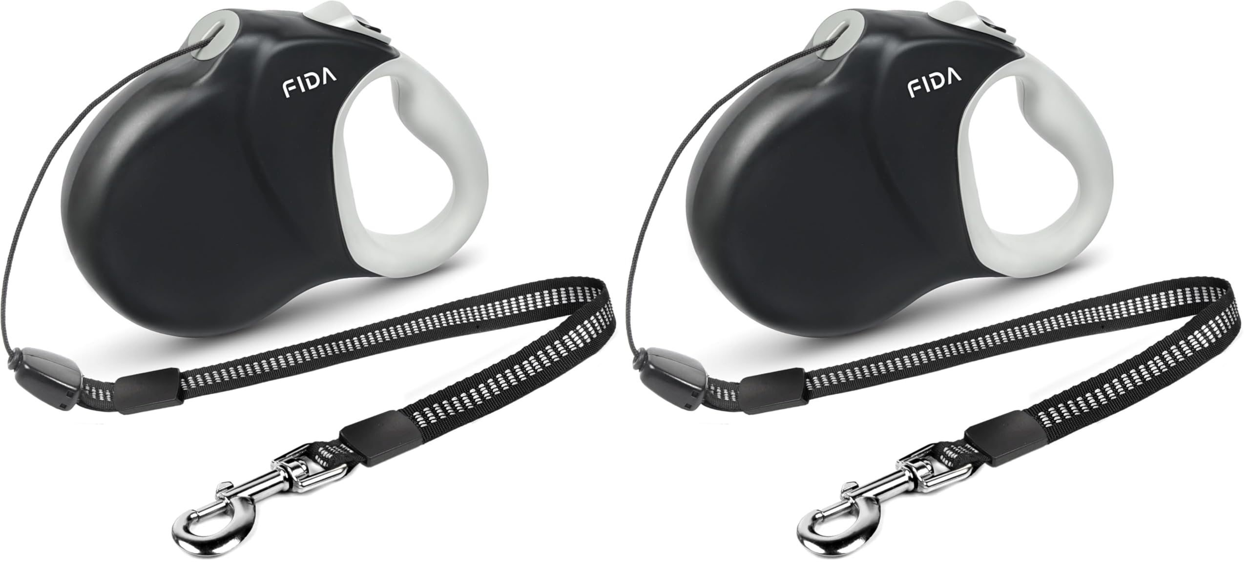Fida Upgraded Retractable Dog Leash 30ft, Heavy Duty Pet Walking Leash for Medium/Large Breed up to 110 lbs, 360° Tangle-Free Long Retract Dog Lead, Soft Grip, One-Hand Brake, Black (Pack of 2)
