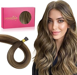 WENNALIFE I Tip Hair Extensions Human Hair, 50g 100s 16 Inch Balayage Chocolate Brown to Caramel Blonde Remy Itip Human Hair Extensions Invisible Itips Straight I Tips Fusion Extension Real Human Hair