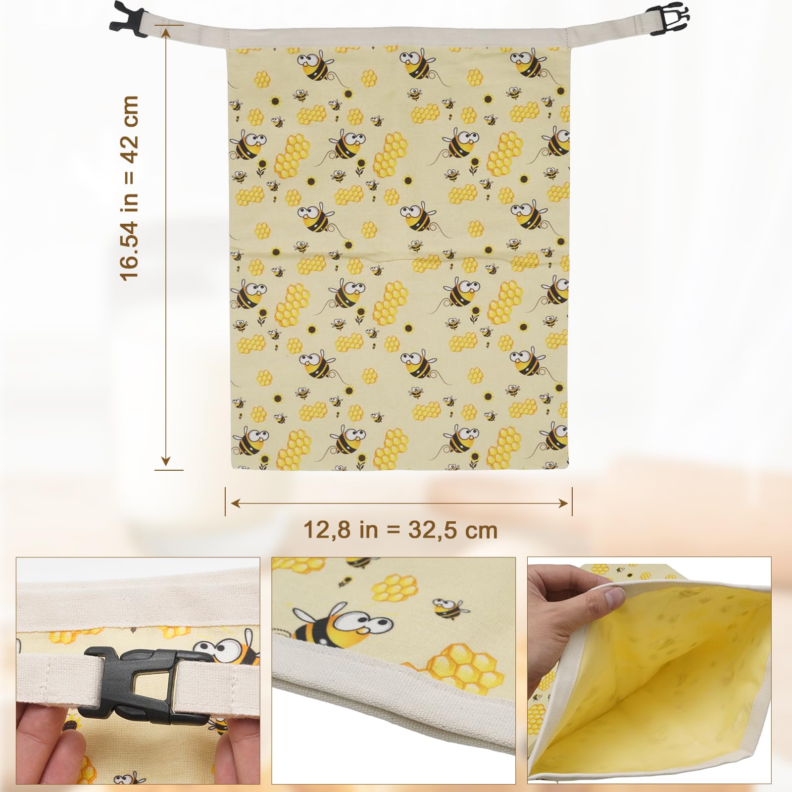 Hoypeyfiy 43 cm x 33 cm, confezione da 2 sacchetti per il pane in cotone con rivestimento in cera d'api naturale, ideali per la cucina di casa e gli appassionati di pasticceria, giallo., moderno