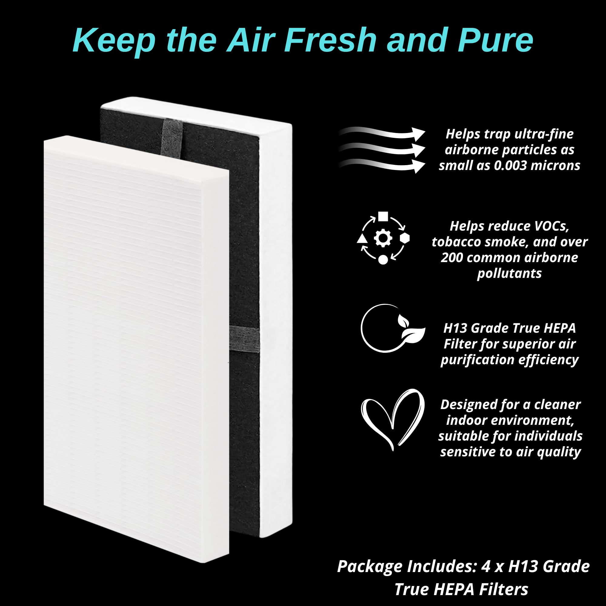 Paquete de 4 filtros de repuesto HRF-G1 True HEPA compatibles con Honeywell HPA020(B) HPA030(B) HEPAClean HPA180B HPA075B purificador de aire, número de pieza HRF-G1 HRF-G2 filtro G