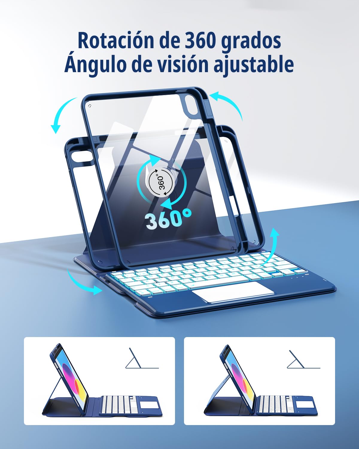CACOE Cover con Tastiera per iPad 11 (A16) 2025 11 / 10 2022 con Touchpad | [Italiano] Tastiera Wireless Staccabile, Illuminazione a 7 Colori