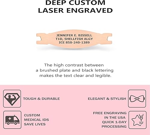 Miniatura 2 de Divoti Pulseras de alerta médica con eslabones de corazón de 2 tonos para mujer con extensor