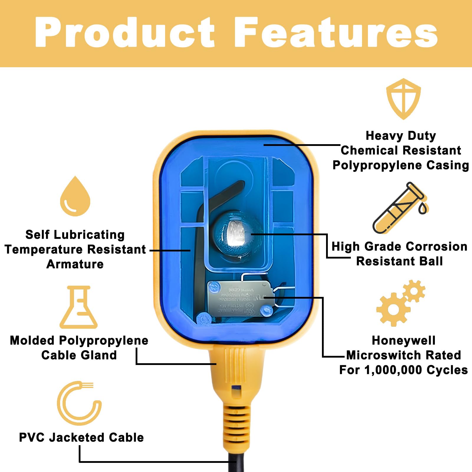 Universal Tethered Float Switch with 10ft Cable - Ideal for