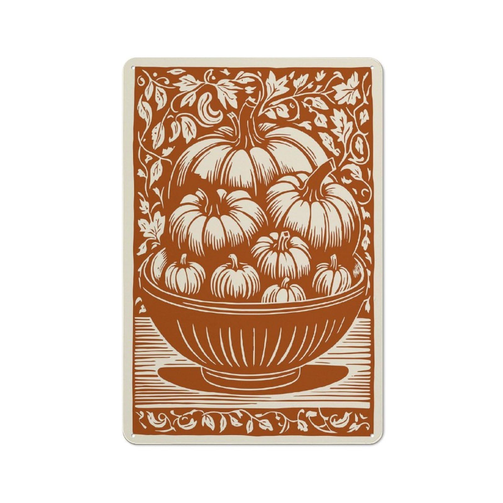 Junmoney Style-9 Urban Metal Wall Art Sign 30X20cm Featuring Pumpkin Harvest Illustration, Urban Room Decor For Modern Home, Workshop, Office Or Cafe