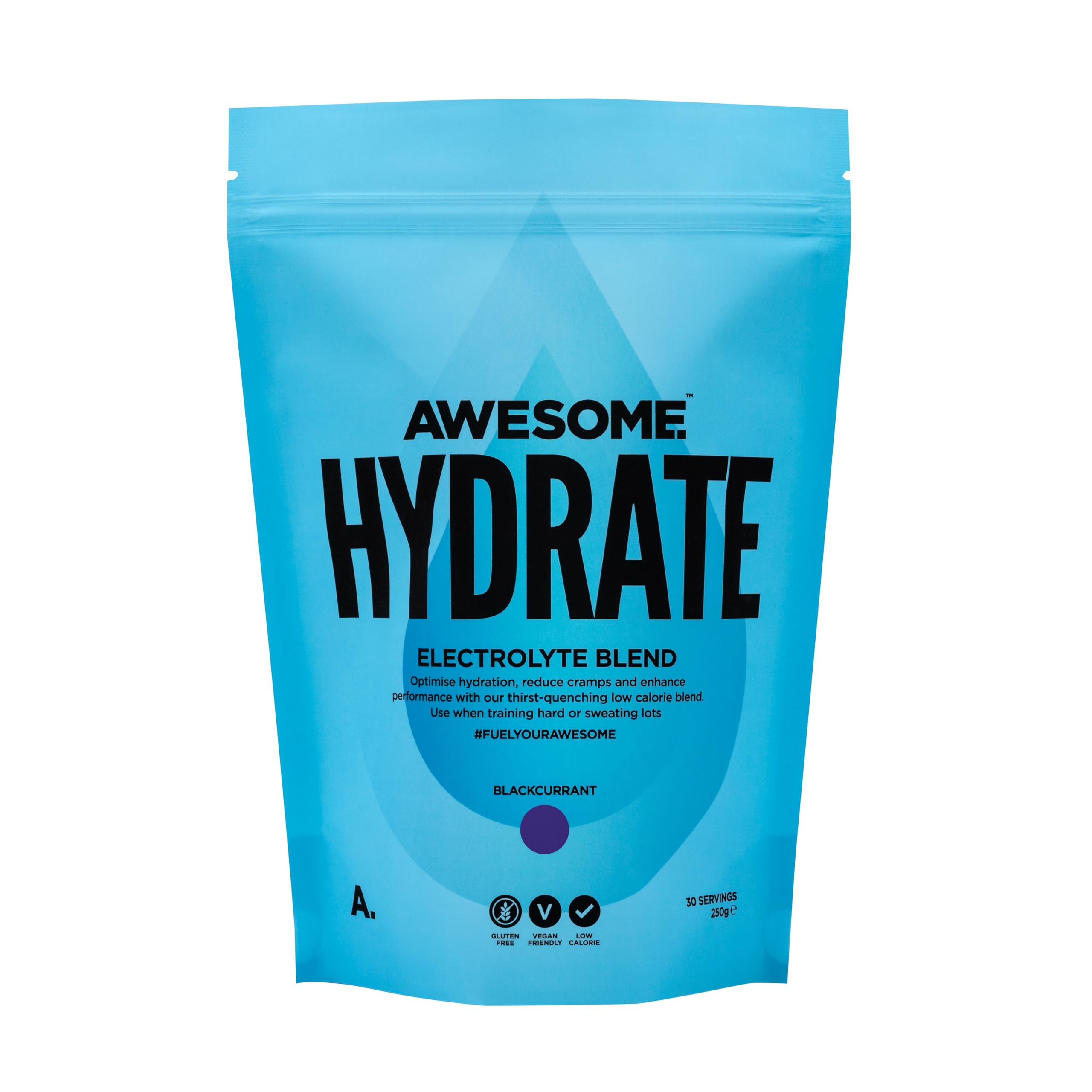 Awesome Supplements – Awesome Hydrate – 270g Instant Electrolytes Powder - 275mg Sodium Per Serving - Low Calorie, Vegan & Gluten-Free - Blackcurrant