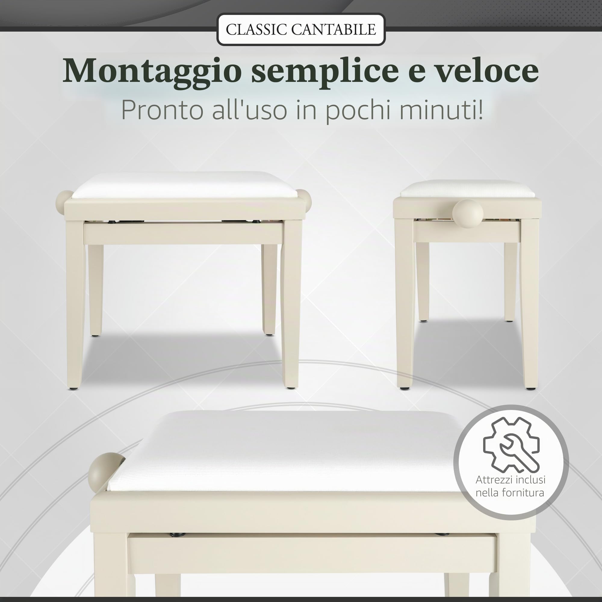 Classic Cantabile Panca per pianoforte frassino bianco opaco