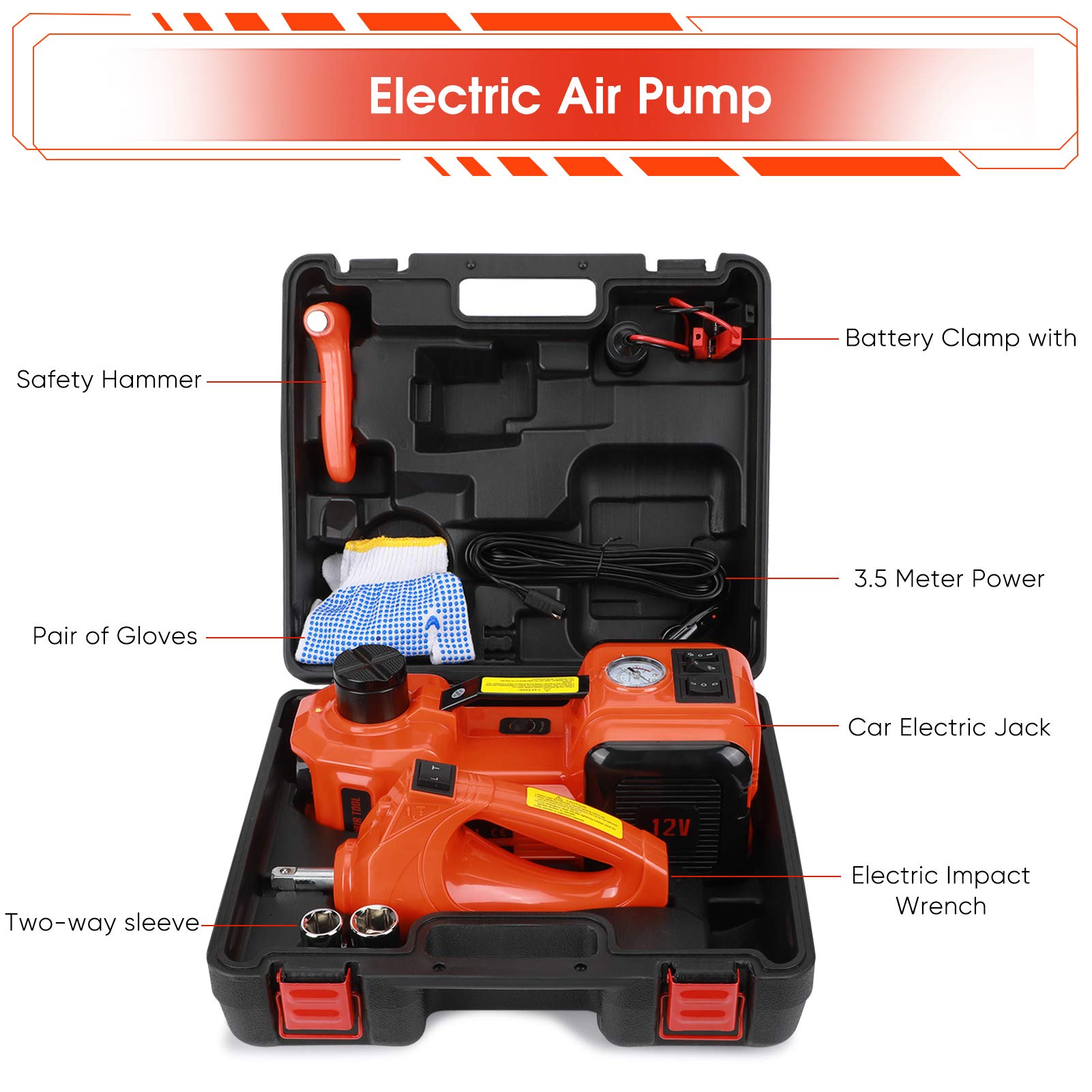 Martinetto Elettrico per Auto, 5 Tonnellate, 12V DC, Sollevatore Auto per Garage e Emergenze