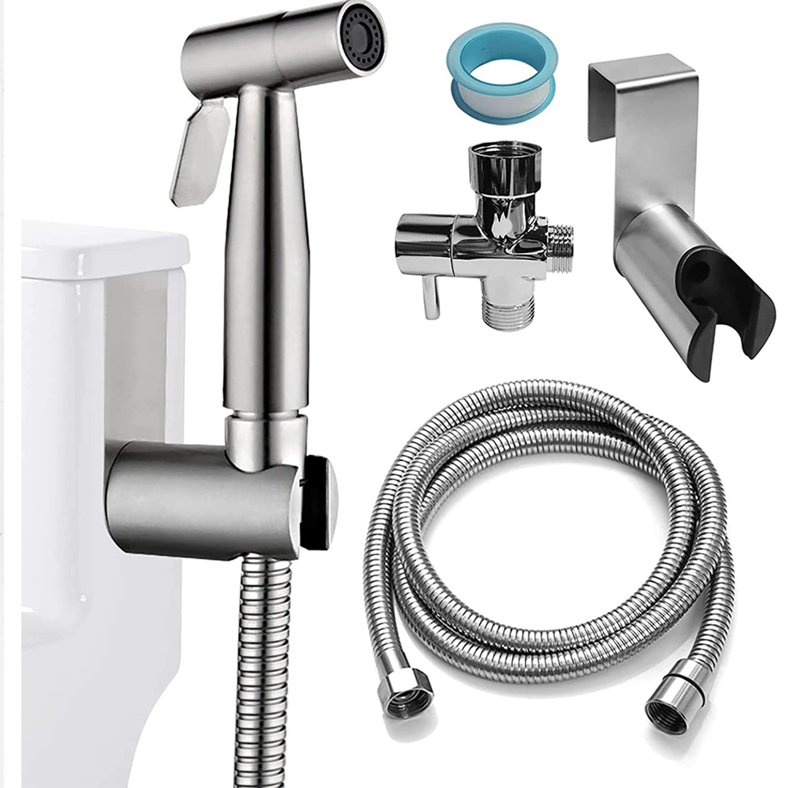Duchas Higienicas para WC, 304 Acero Inoxidable Grifo Bidet para WC Ducha Inodoro Alta Presión Ducha Bidet Portatil Ducha WC Pulverizador de Bidé de Mano para Higiene Personal