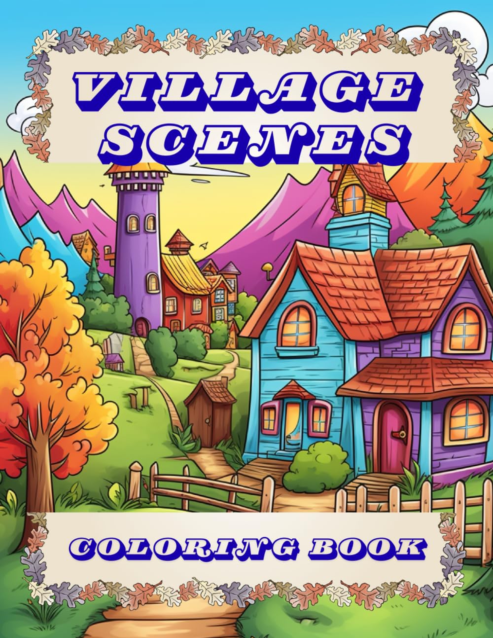 Village scenes: Coloring book for adults 100 pages