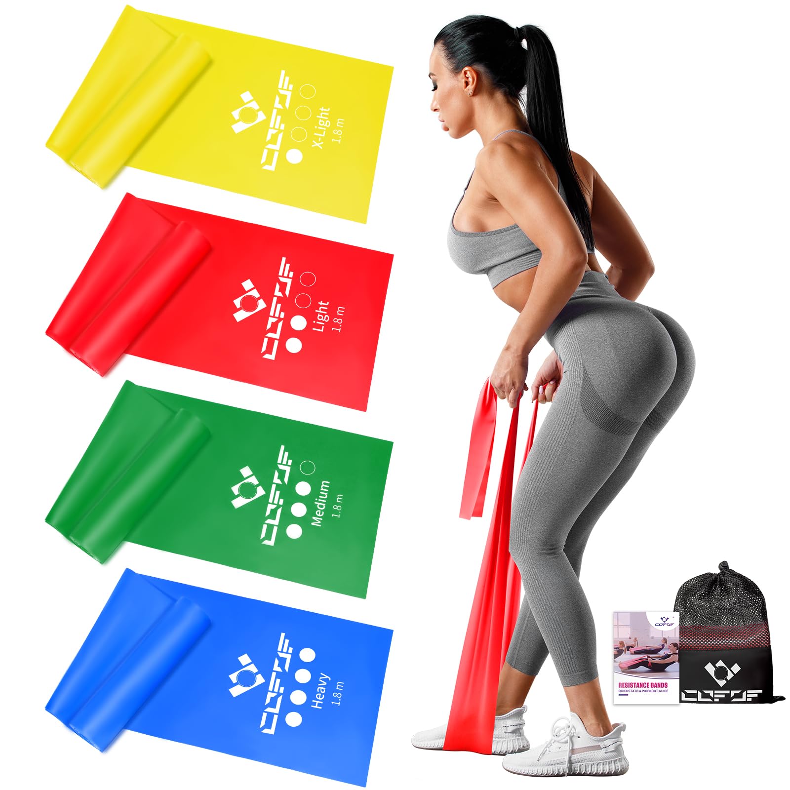 COFOF Resistance Bands, 1.8m/5.9ft Exercise Band with 4 Resistance Levels
