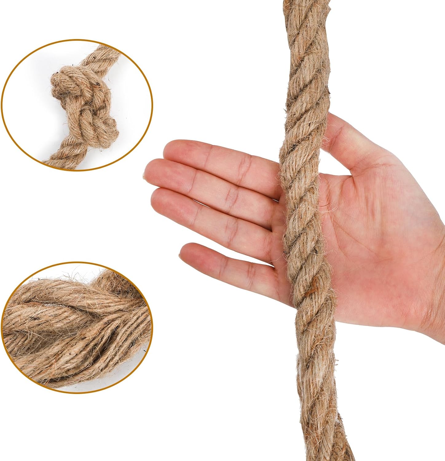 ZENFUN Hemp Rope(3/4 in X 98 Ft) Manila Rope, Thick Jute Ropes, Tug of War Ropes for Deer, Nautical and Swing, Railings, Hammock, Decorating