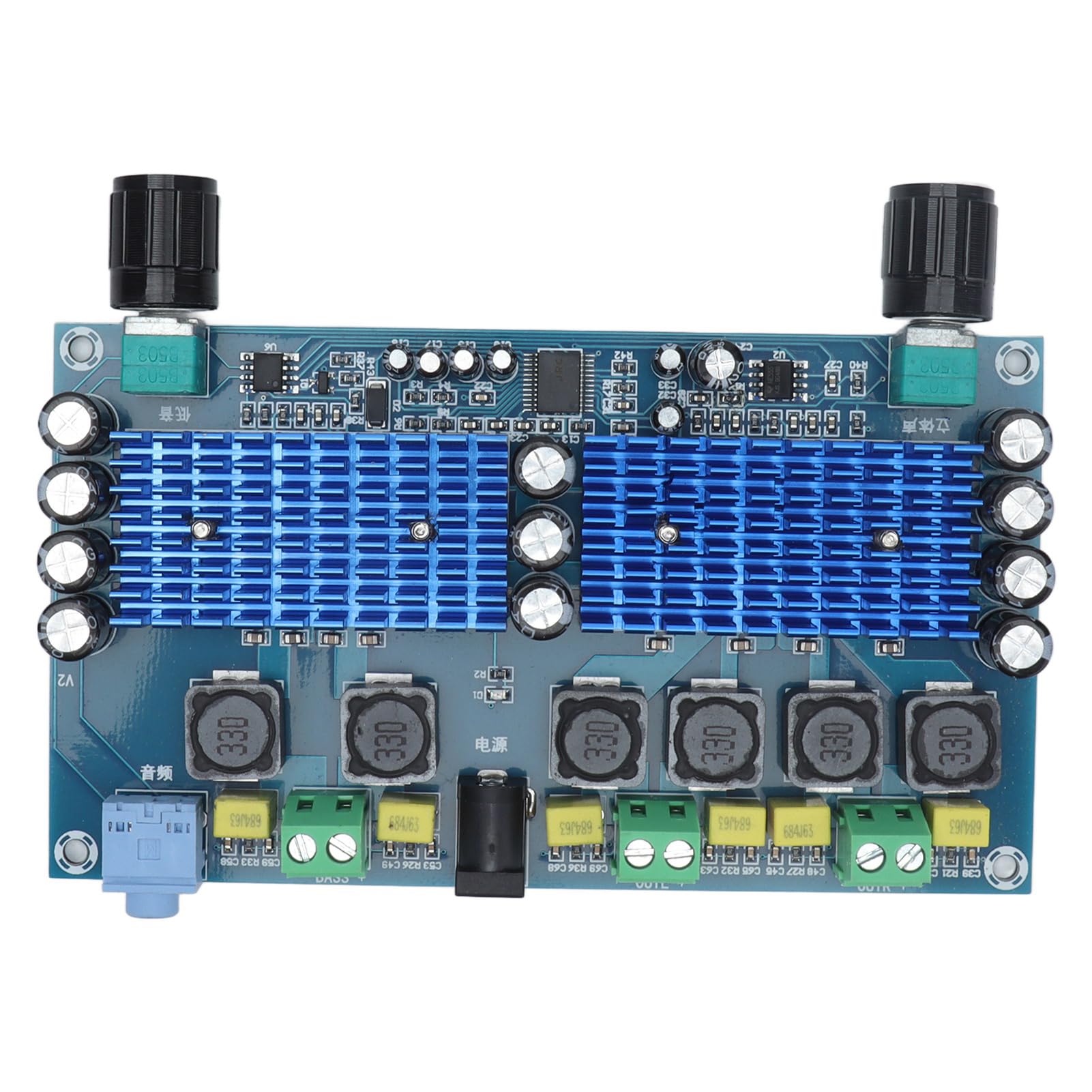 Płyta cyfrowego wzmacniacza mocy Dwukanałowy moduł wzmacniający dźwięk basowy 2.1 DC 12 V do 24 V z wejściem AUX dla telefonów MP3 i komponentów komputerowego sprzętu audio Model