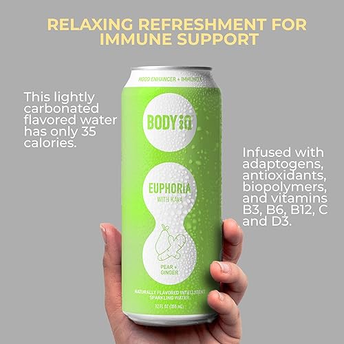 Miniatura 5 de Body Intelligence Euphoria - Agua con gas inteligente, bebida vitamínica para apoyo inmunológico, agua saborizada de gran sabor para relajación,
