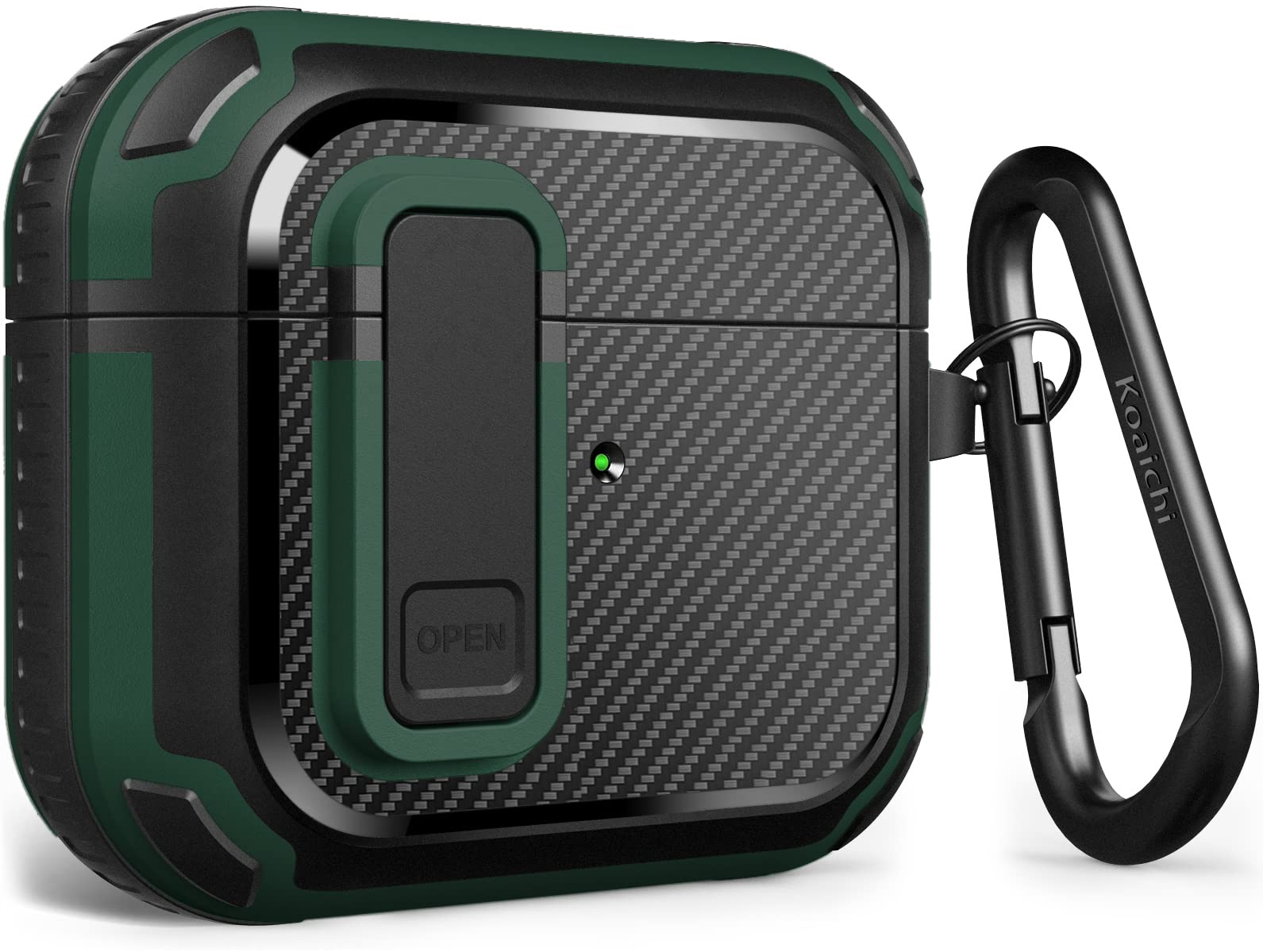 Koaichi for AirPods 3rd Generation Case, Secure Lock Carbon Fiber Ultra-Hard Shell, Powerful Drop Protection, Well Built Case Designed for AirPods 3, Green